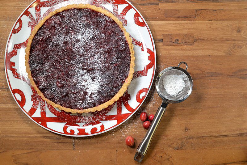 simple cranberry tart on hermes platter