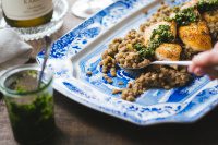 Pan Seared Halibut with Lentils and Salsa Verde