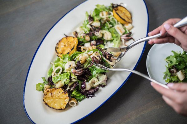 squid salad with grilled lemons