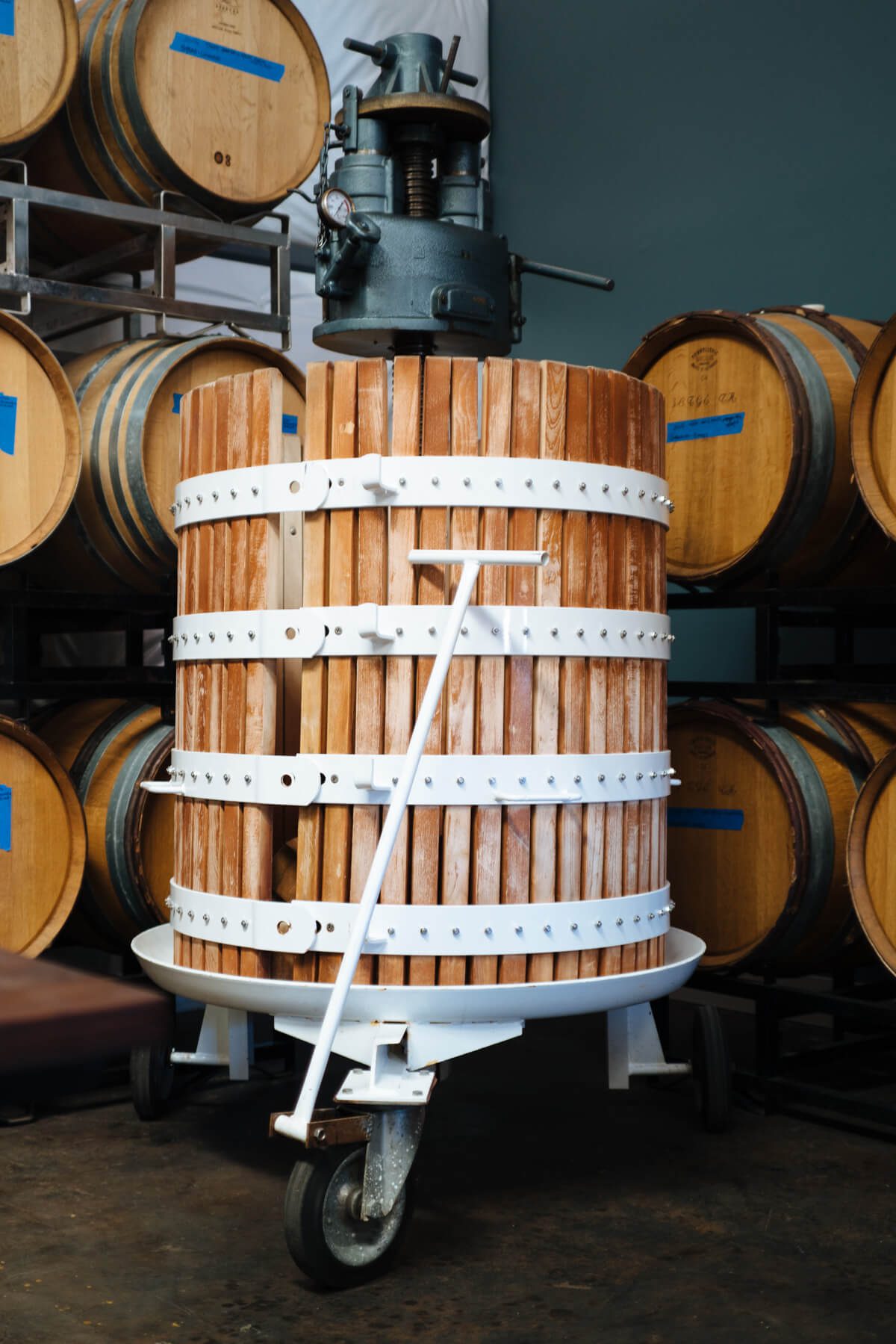 Wine press at Crawford Family Winery in Santa Ynez Valley
