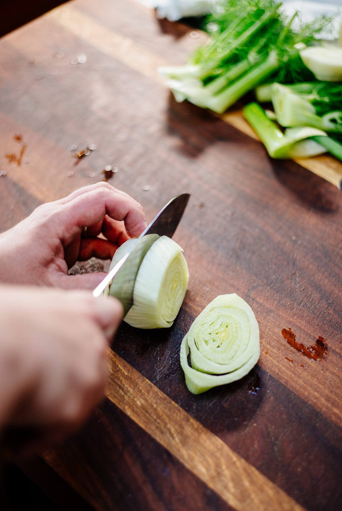 The Taste Edit cutting fennel from Eatwell with a Town Cutler knife.
