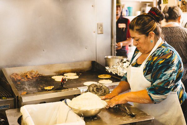 Hand made tortillas being made on la super rica taqueria in santa barbara