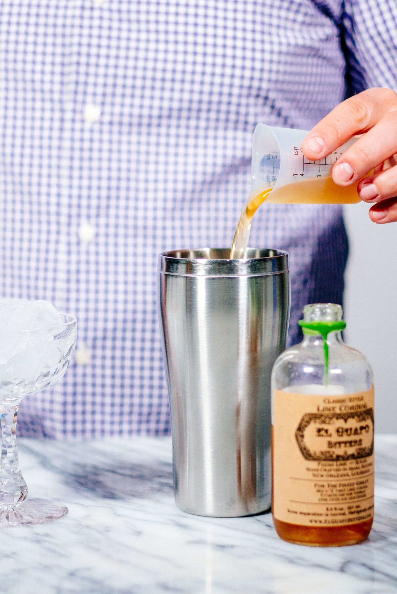 Pouring El Guano into the Gimlet