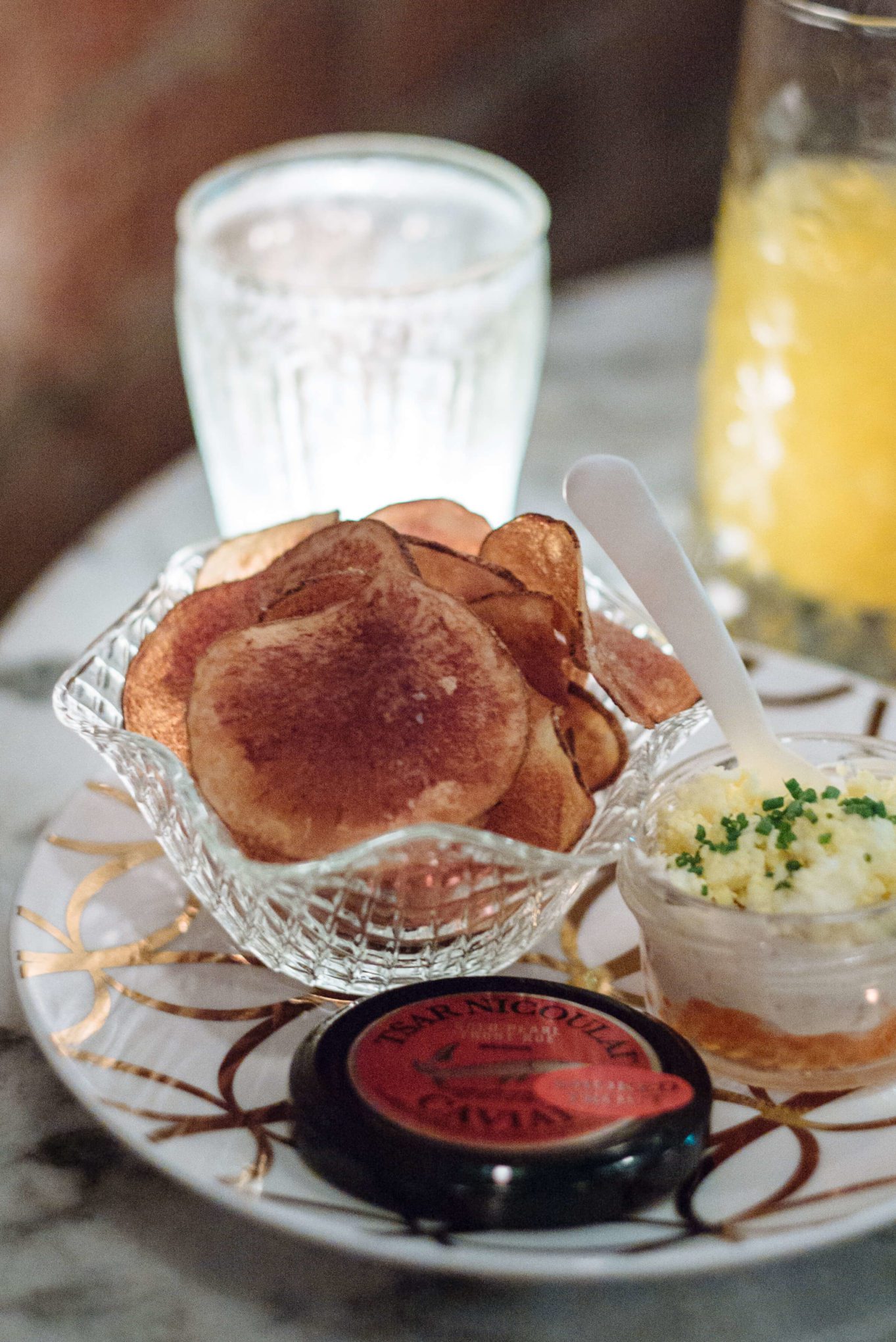 Louie's Gen Gen Room in San Francisco Potato Chips and caviar small bites The Taste Edit