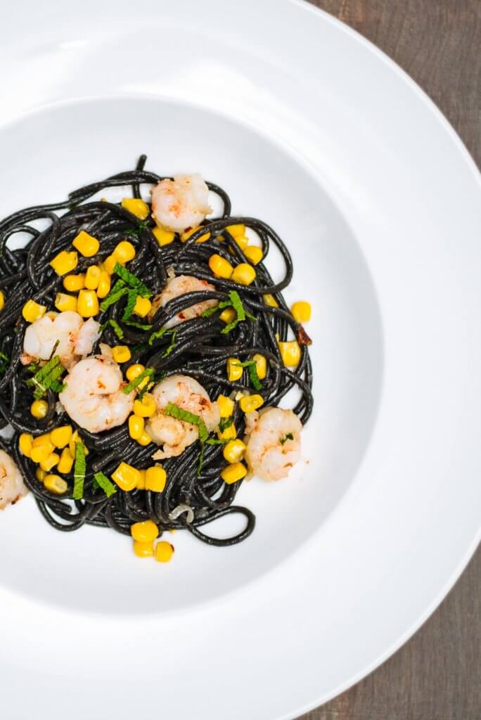 Rock Shrimp Pasta with Squid Ink Tonnarelli - The Taste Edit