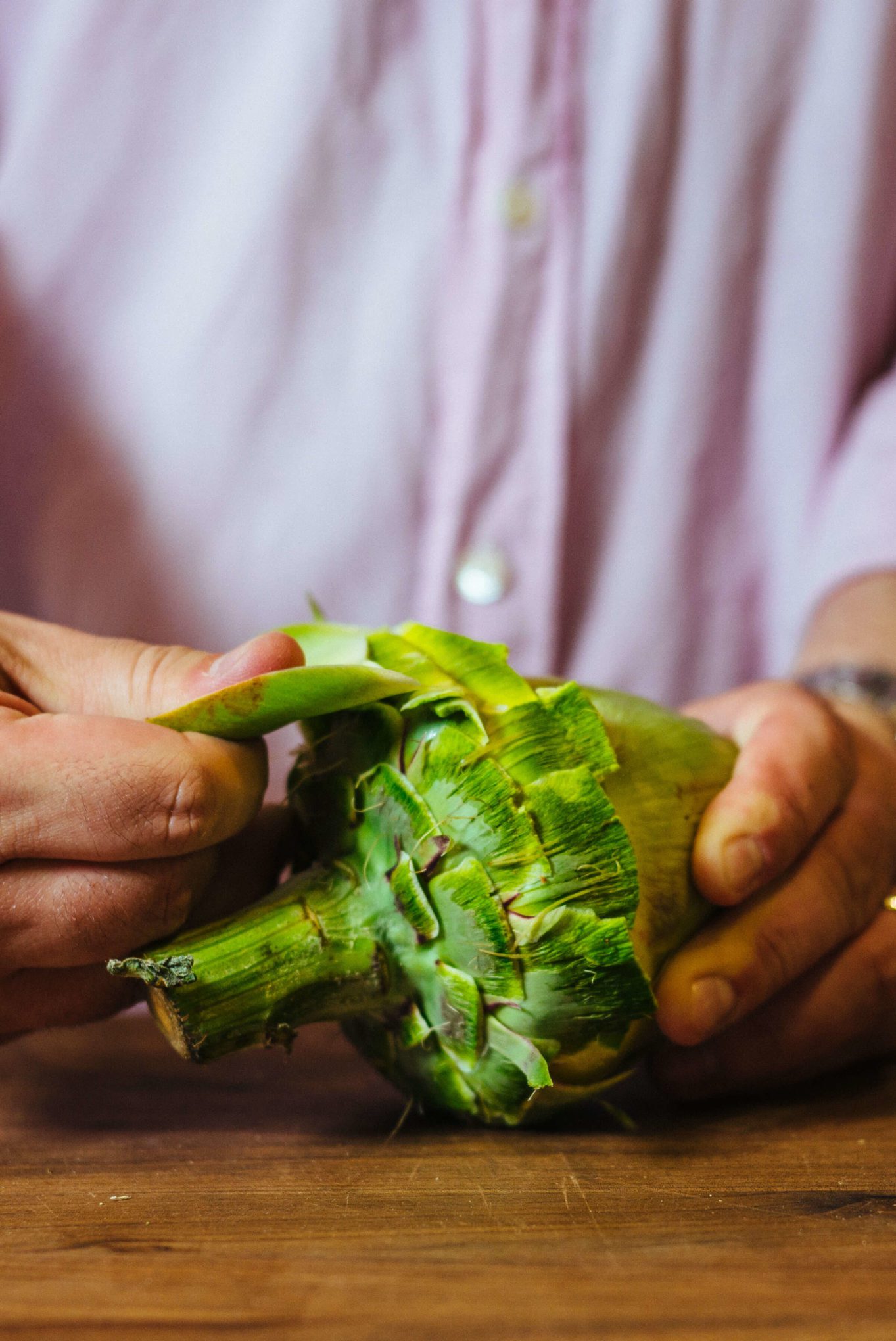 how to trim an artichoke - trim the leaves almost to the center