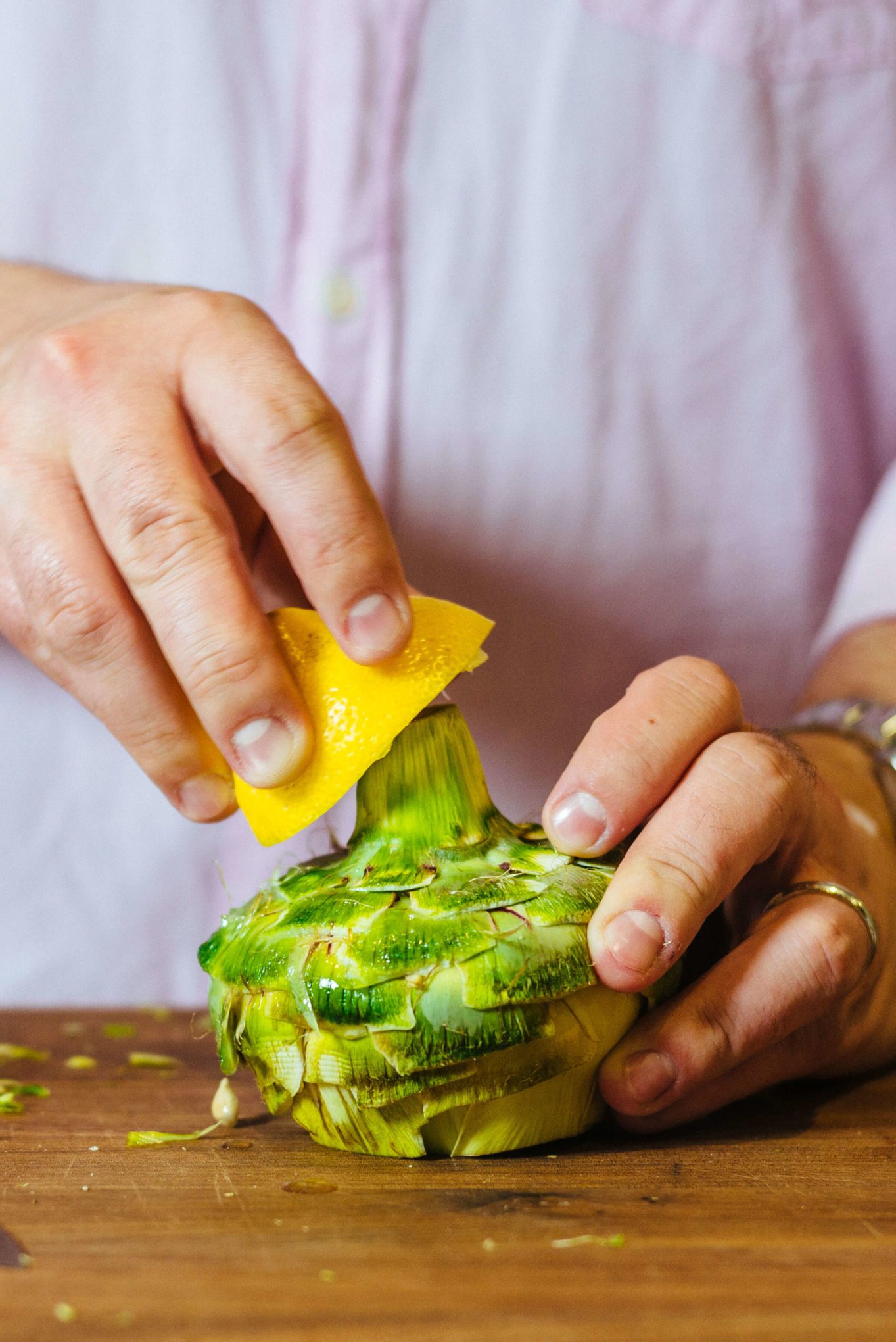 how to trim an artichoke - rub with lemon