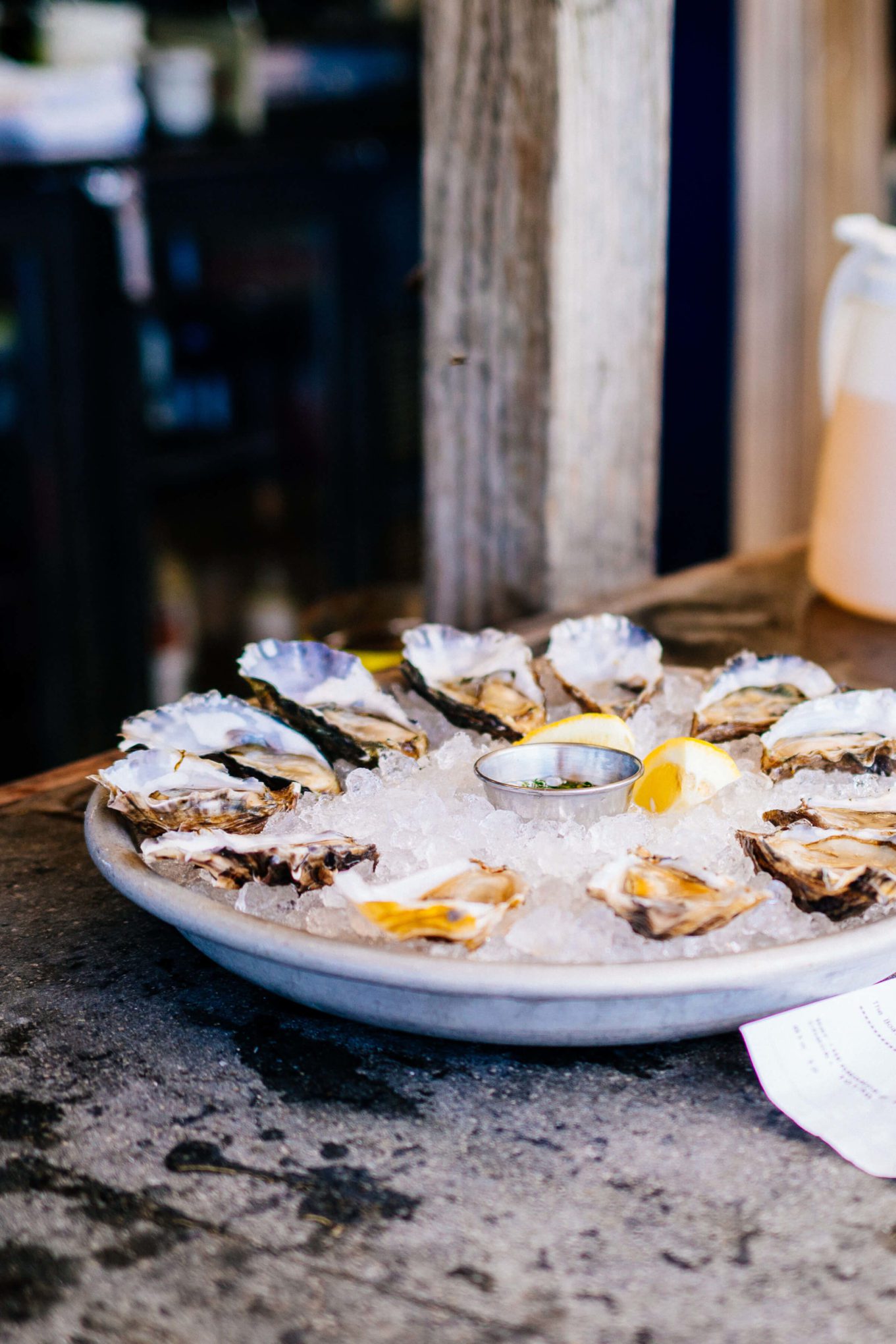 Oysters served at Hog Island Oyster Farm in Marshall, Ca - Tamales Bay