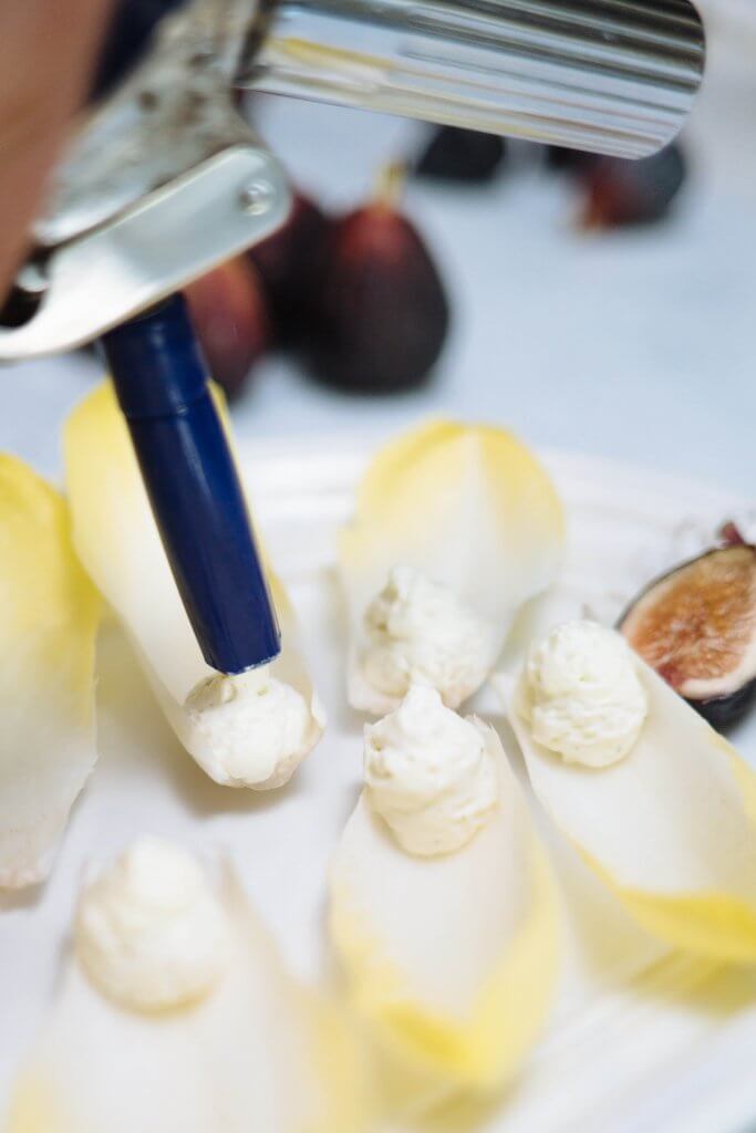 Endive “Chips” With Figs, Blue Cheese, and Prosciutto di Parma The