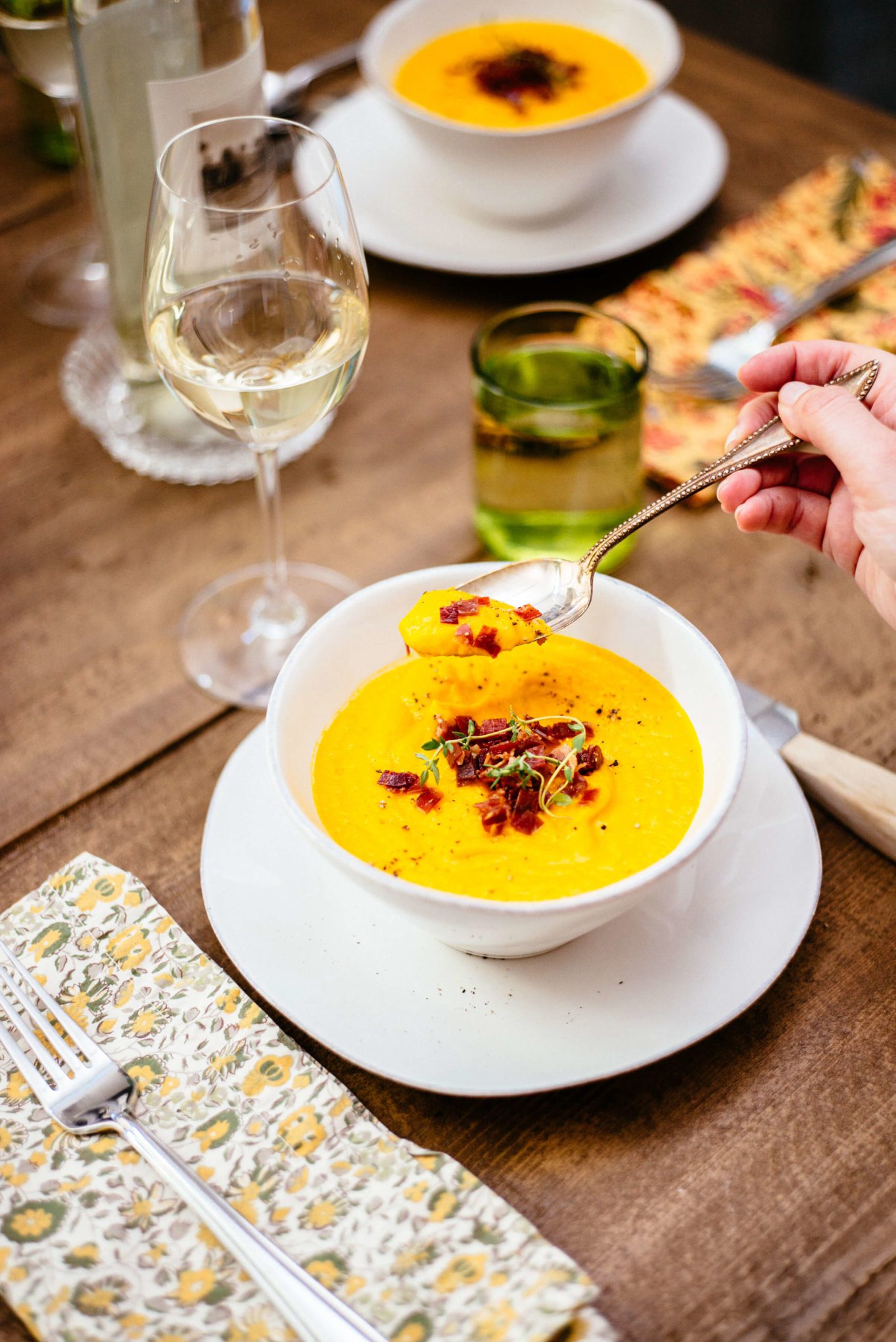 This Roasted Kabocha Squash Soup with Crispy Prosciutto is a perfect started to your dinner