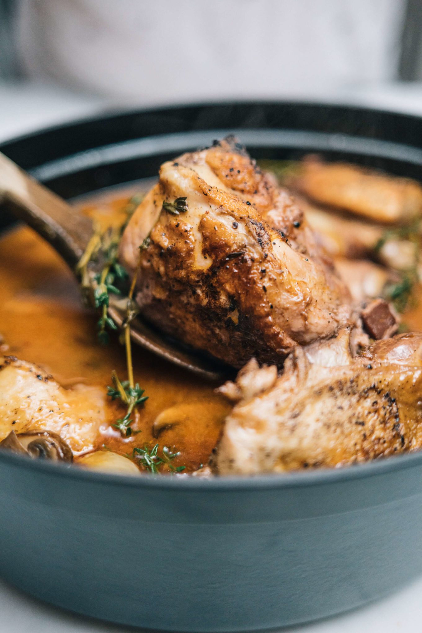 Coq Au Vin is made with chicken and wine perfect for a cold day comfort food by The Taste Edit
