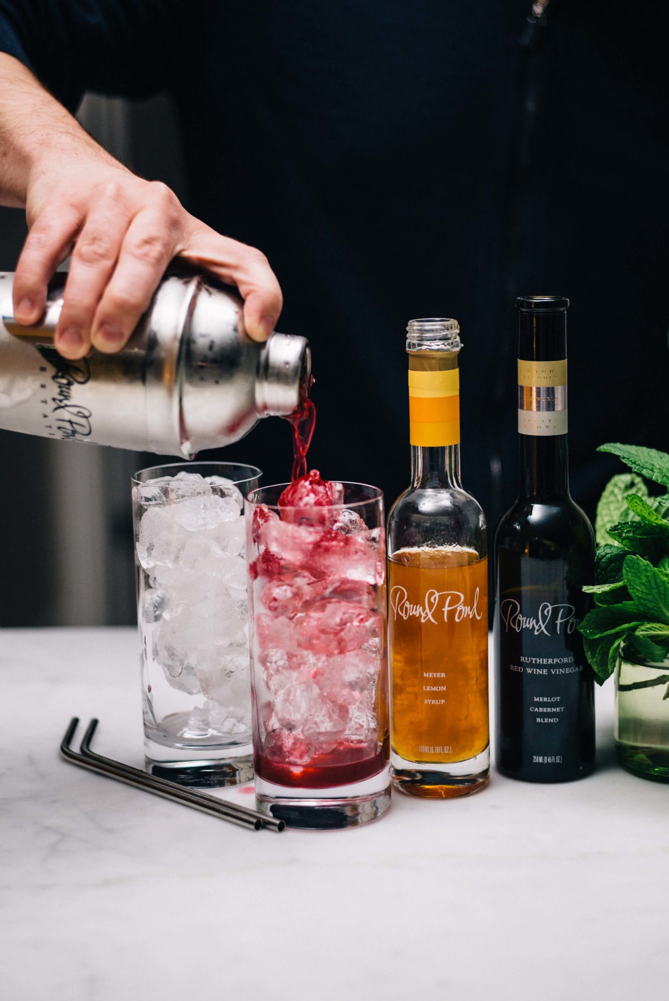 Making a Blueberry Shrub Cocktail with a gift set with vinegar and syrup from Round Pond Estate Napa Rutherford | The Taste Edit