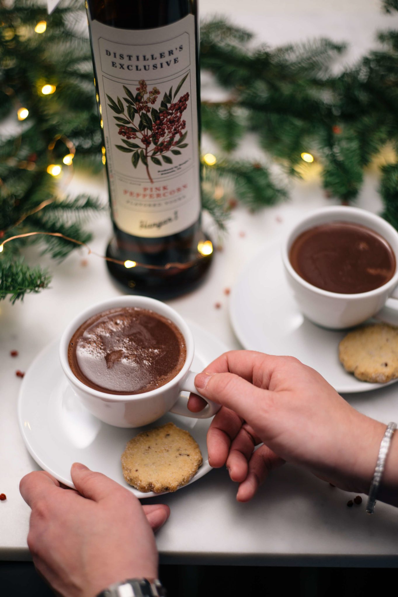 The Taste Edit serves Pink Peppercorn hot Chocolate with Hangar One Vodka with shortbread cookies