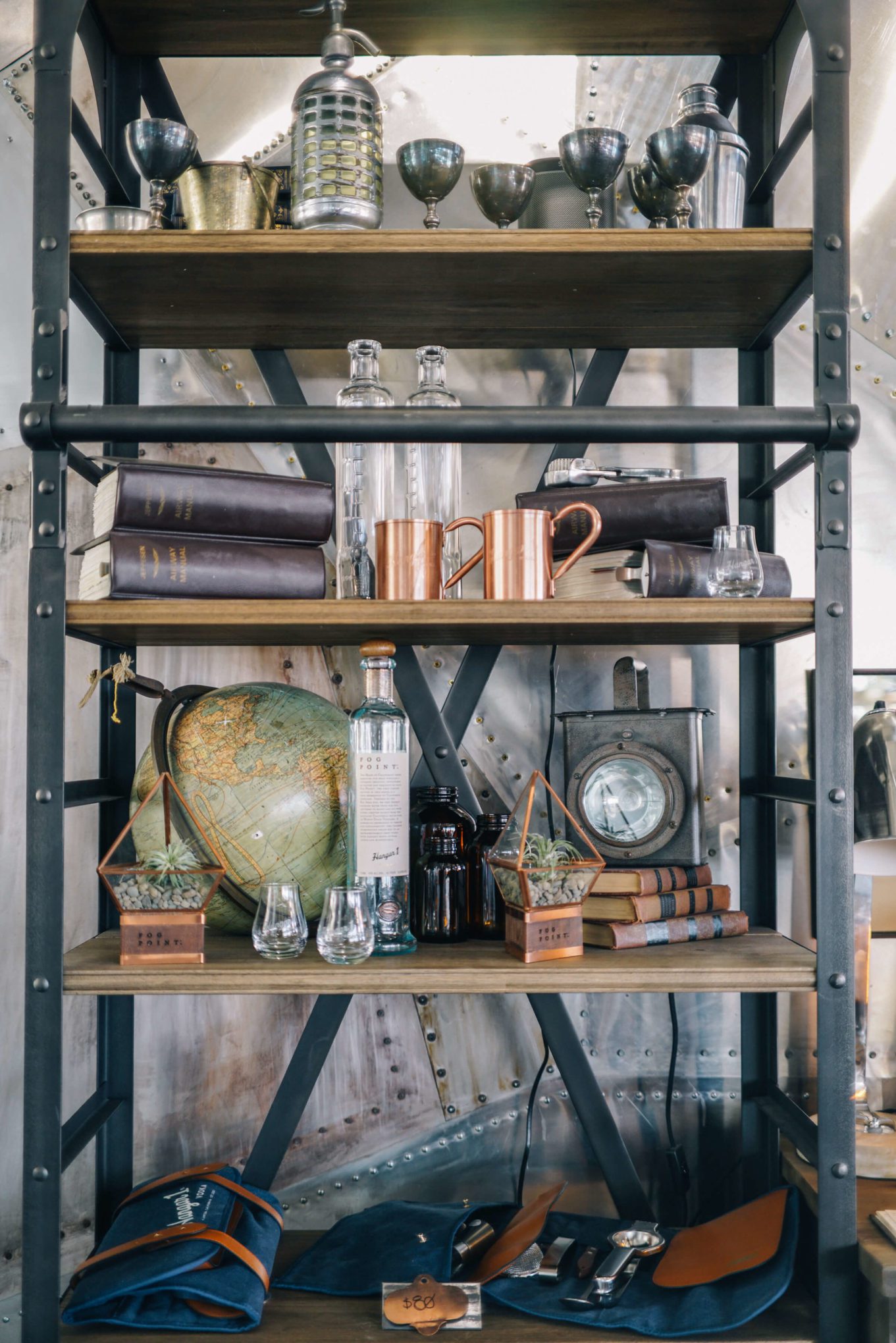 Shelves at Hangar 1 Vodka Distillery in Alameda for a tour and tasting - The Taste Edit