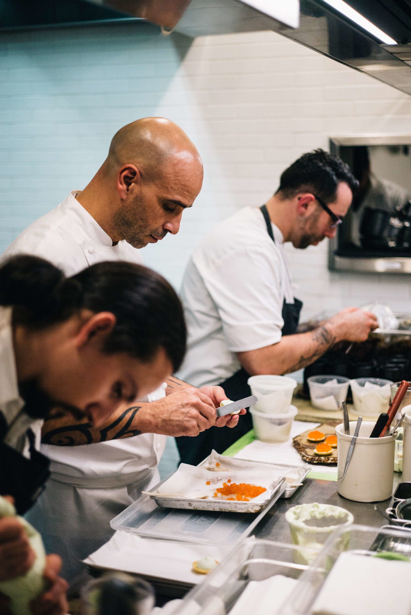 Mourad Lahlou making tnrtelette with dill and roe at Ment'or BKB's send off celebration for Team USA 2017 to the Bocuse D'or with The Taste Edit