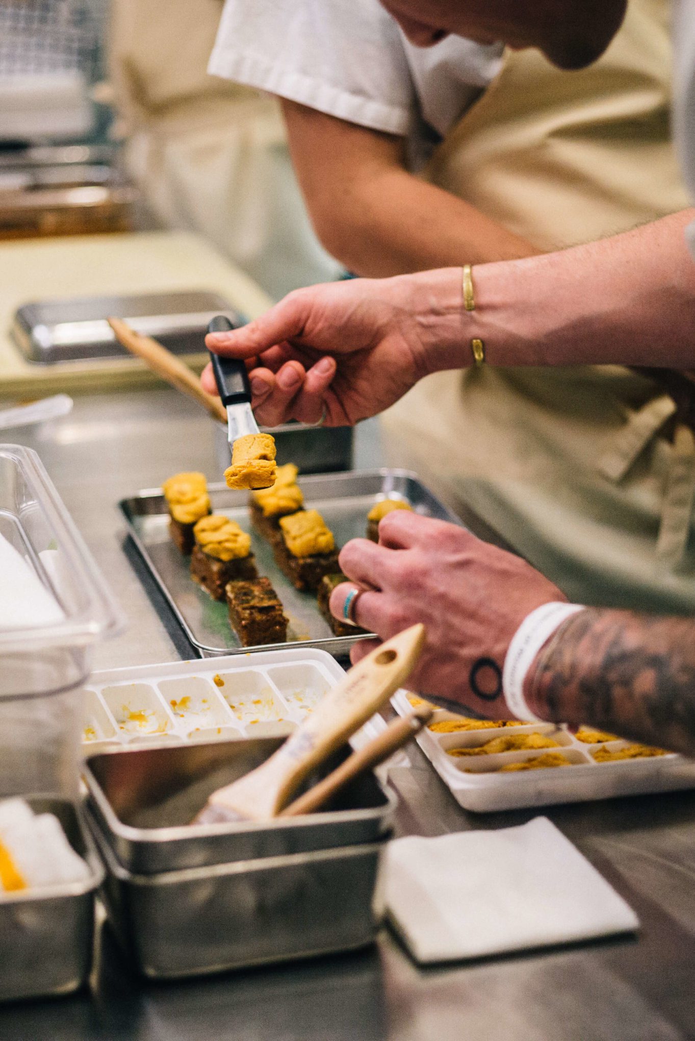 Preping Saison's mendocino sea urchin in date bread Ment'or BKB's send off celebration for Team USA 2017 to the Bocuse D'or with The Taste Edit