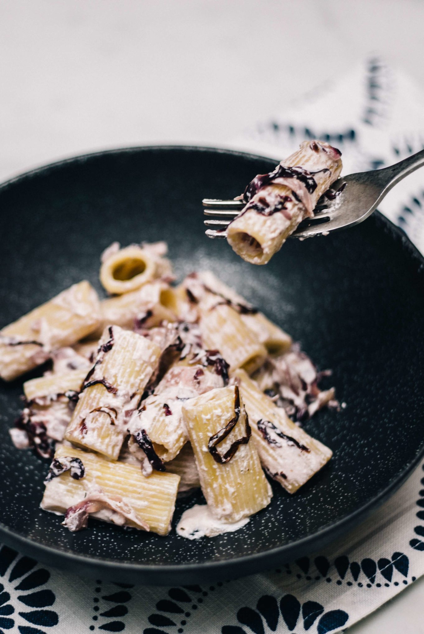 This pasta uses ricotta to make a simple, creamy sauce along with raddicio makes an easy pasta recipe from The Taste Edit