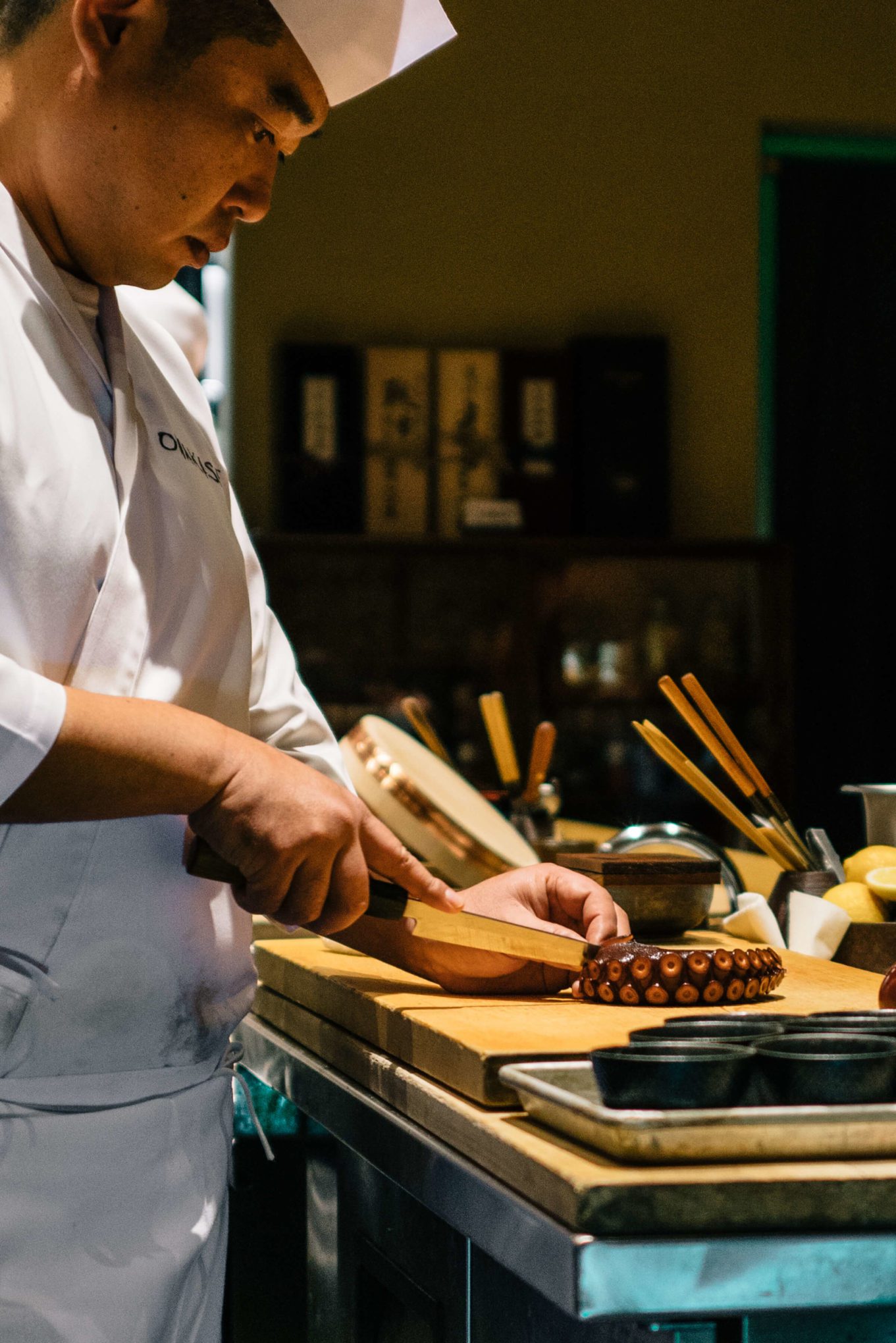 Preparing octopus sashimi at San Francisco's Omakase restaurant, The Taste Edit