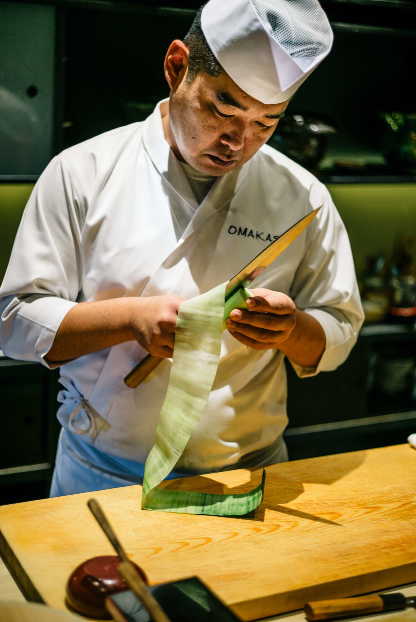 Peeling a cucumber at San Francisco's Omakase restaurant, The Taste Edit