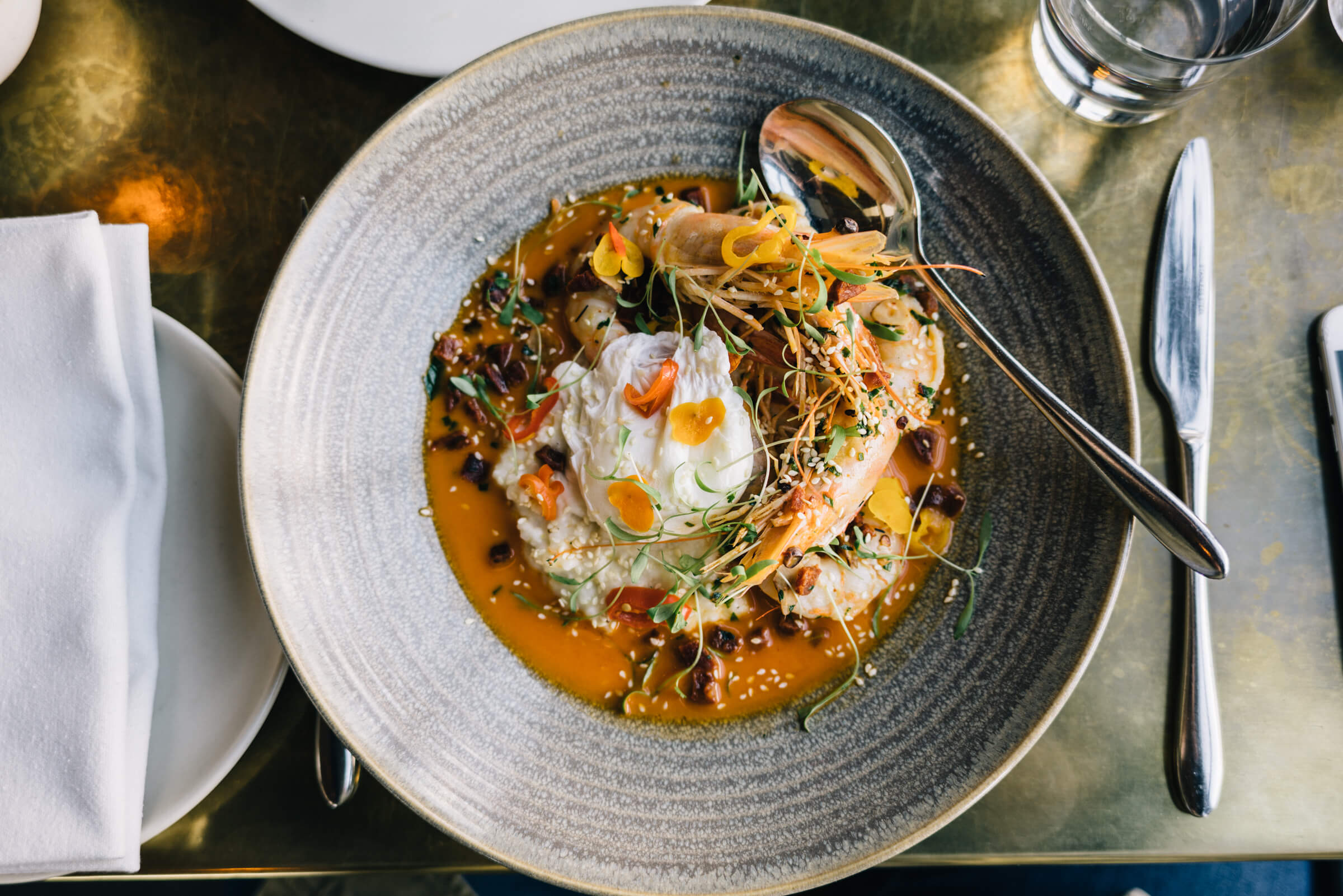 Basalt Shrimp and grits with head on prawns in Napa CA,The Taste Edit