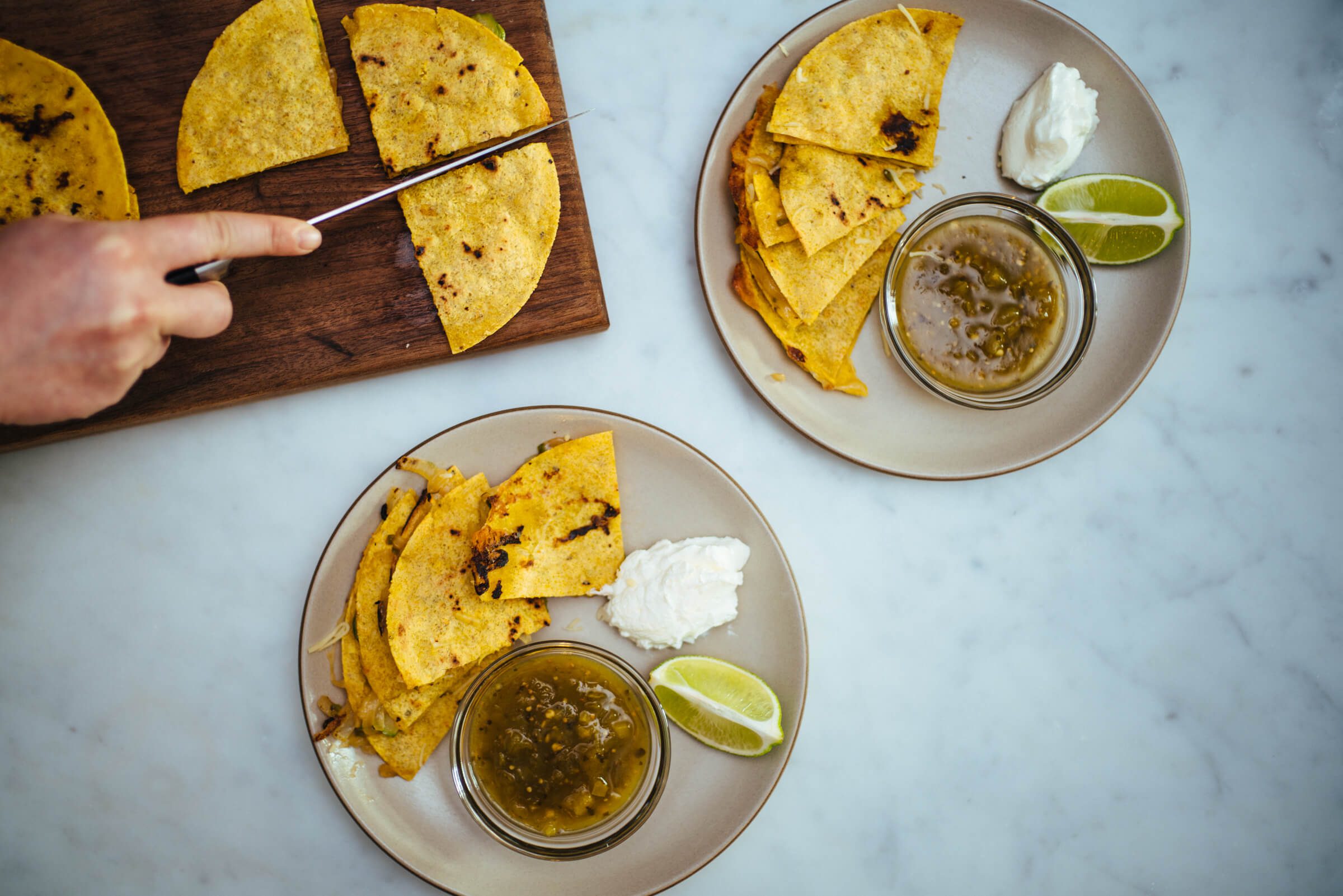 Asparagus quesadillas with tomatillo salsa, The Taste Edit