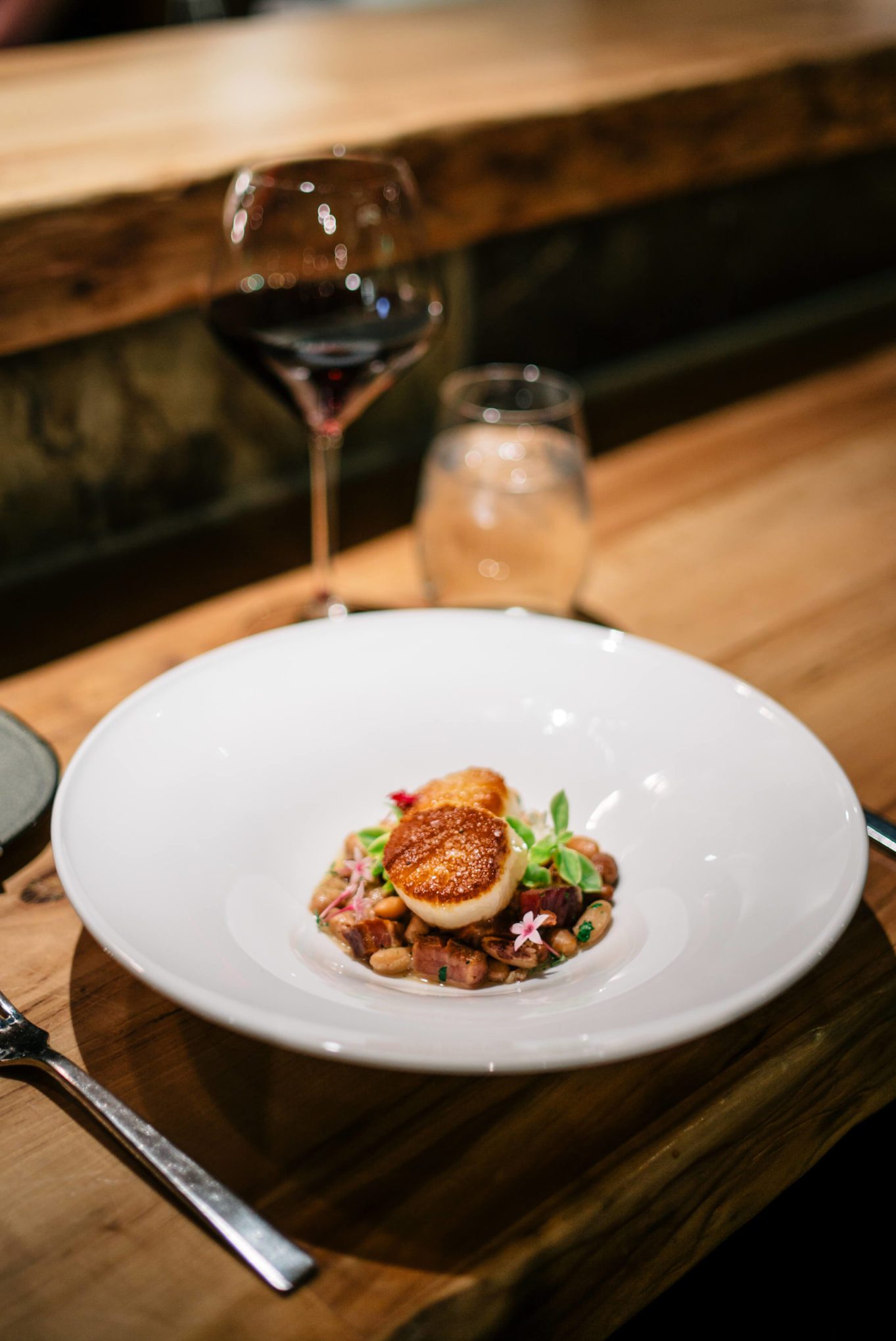 Scallops with pork and beans by Chef Mark Jeffers at Manzanita Restaurant at The Ritz-Carlton, Lake Tahoe, The Taste Edit