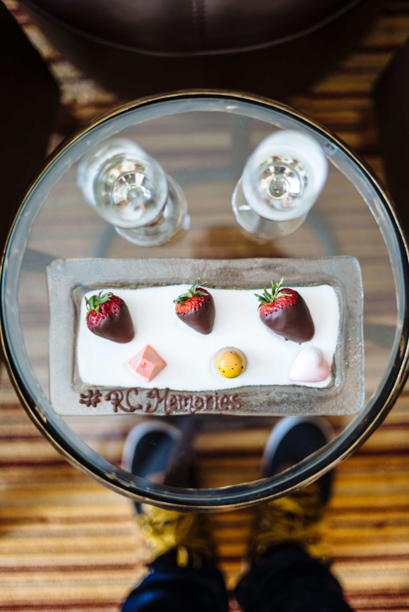 Upon Arrival we were greeted with champagne and chocolate covered strawberries in our room at The Ritz-Carlton Lake Tahoe in Northstar