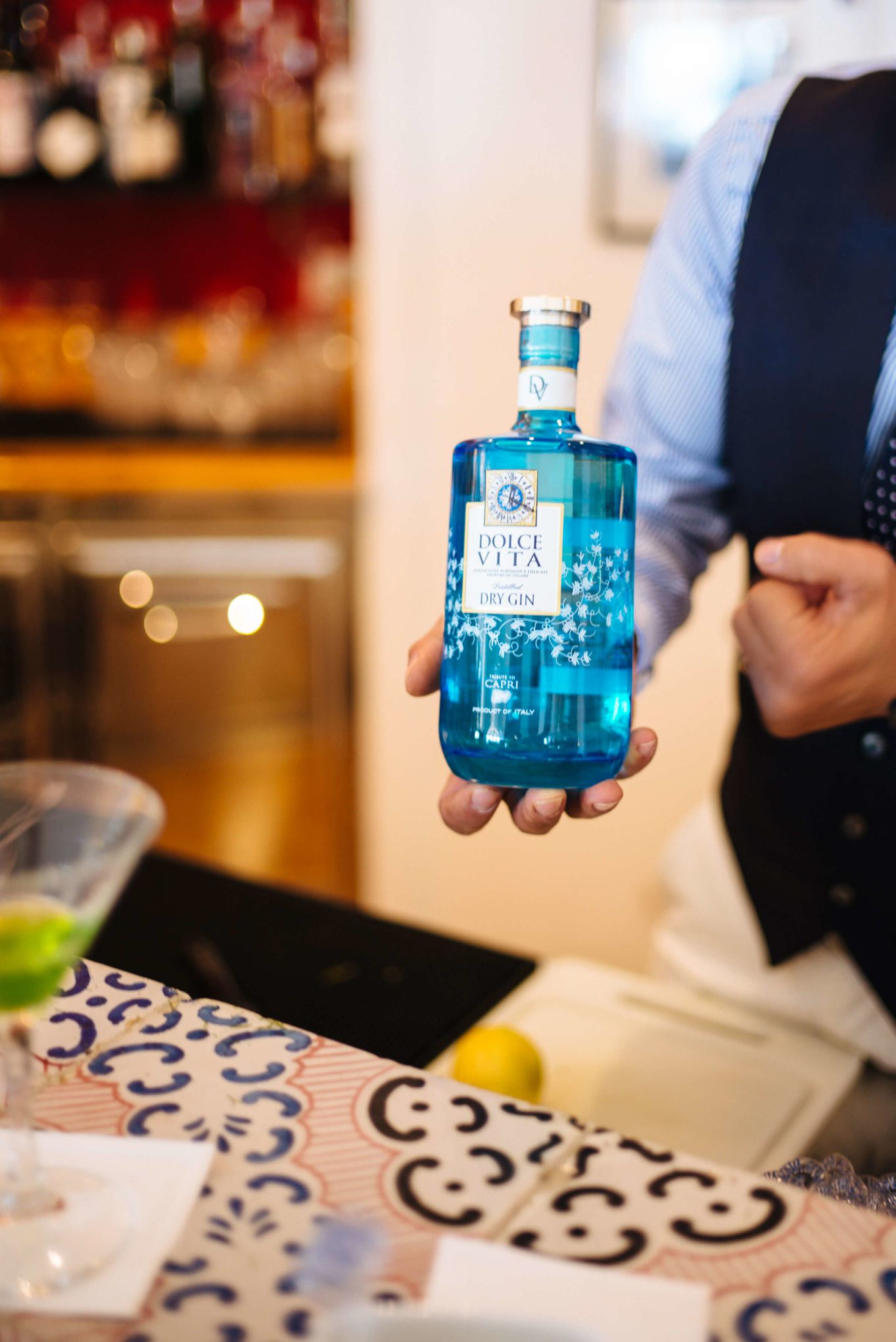 Gin from Capri is used for the Lemon Thyme Gin and Tonic at Hotel Caesar Augustus in Capri, The Taste Edit #capri #travel #italy #cocktail #drink