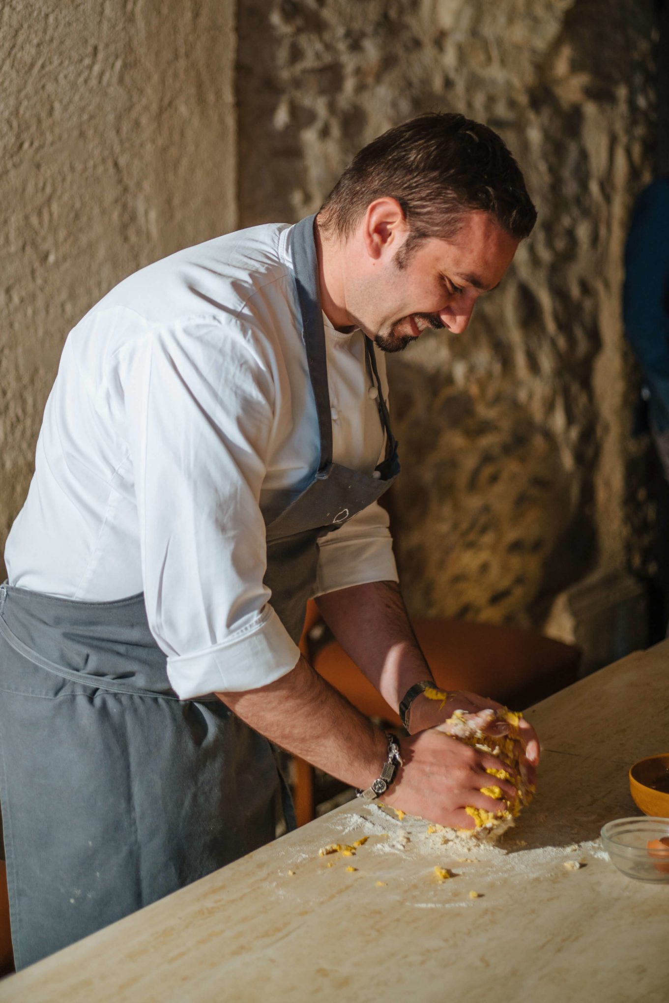 Cooking class in Umbria making pasta with Chef Valentino Palmisano at Vespasia Restaurant at Palazzo Seneca, Norcia Umbria, The Taste Edit