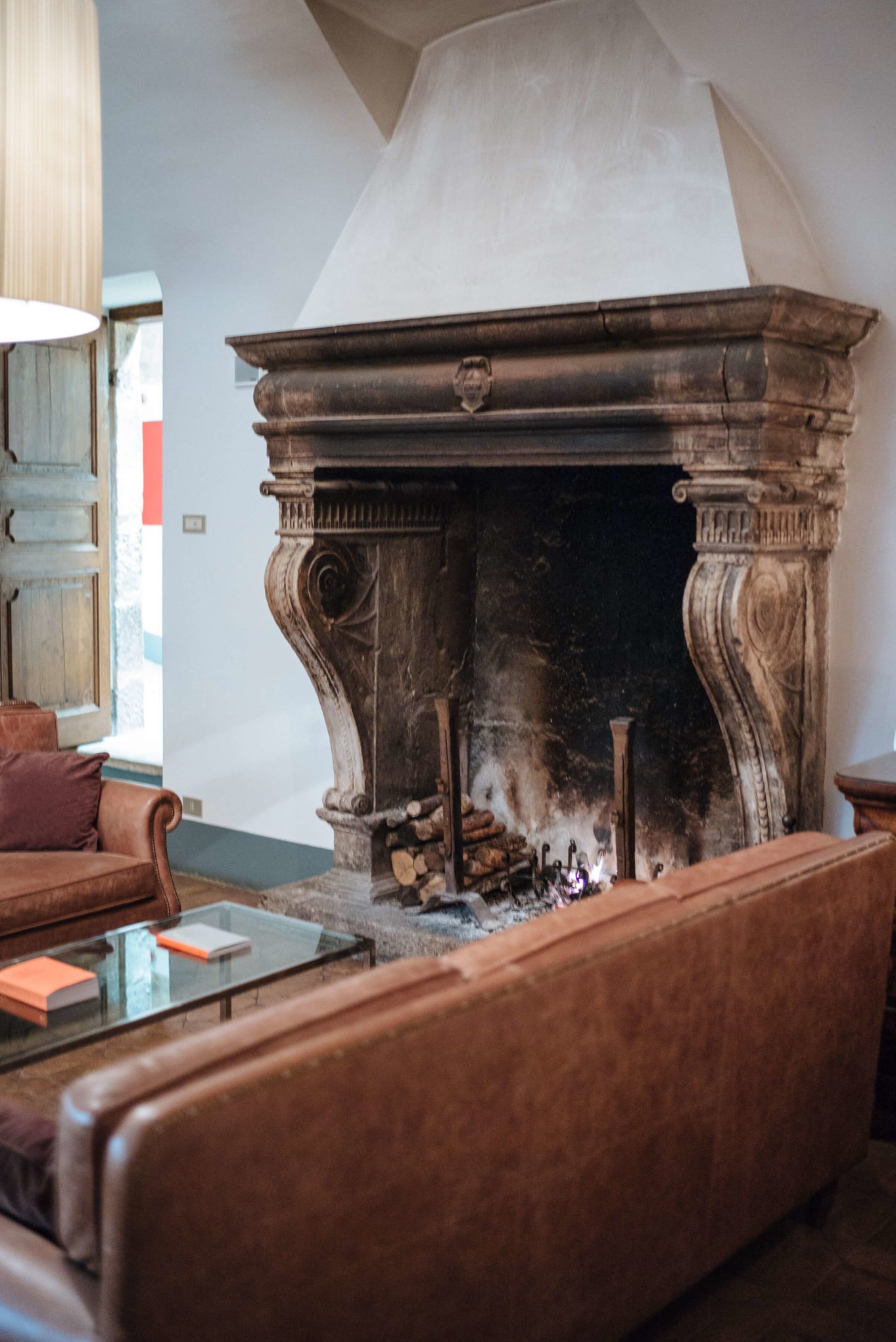 The great fireplace at Palazzo Seneca, Norcia Umbria, The Taste Edit