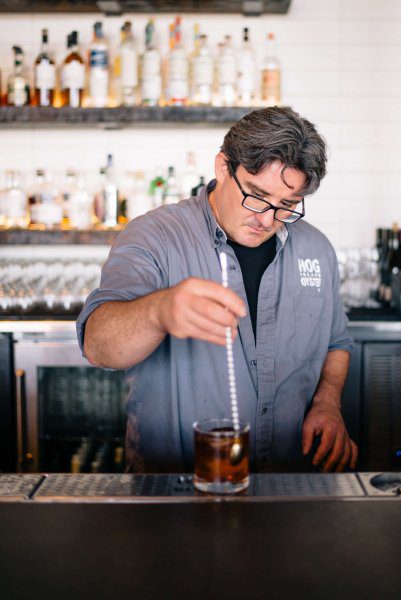 Saul making San Francisco Hog Island's Port Authority Old Fashioned COcktail, The Taste Edit