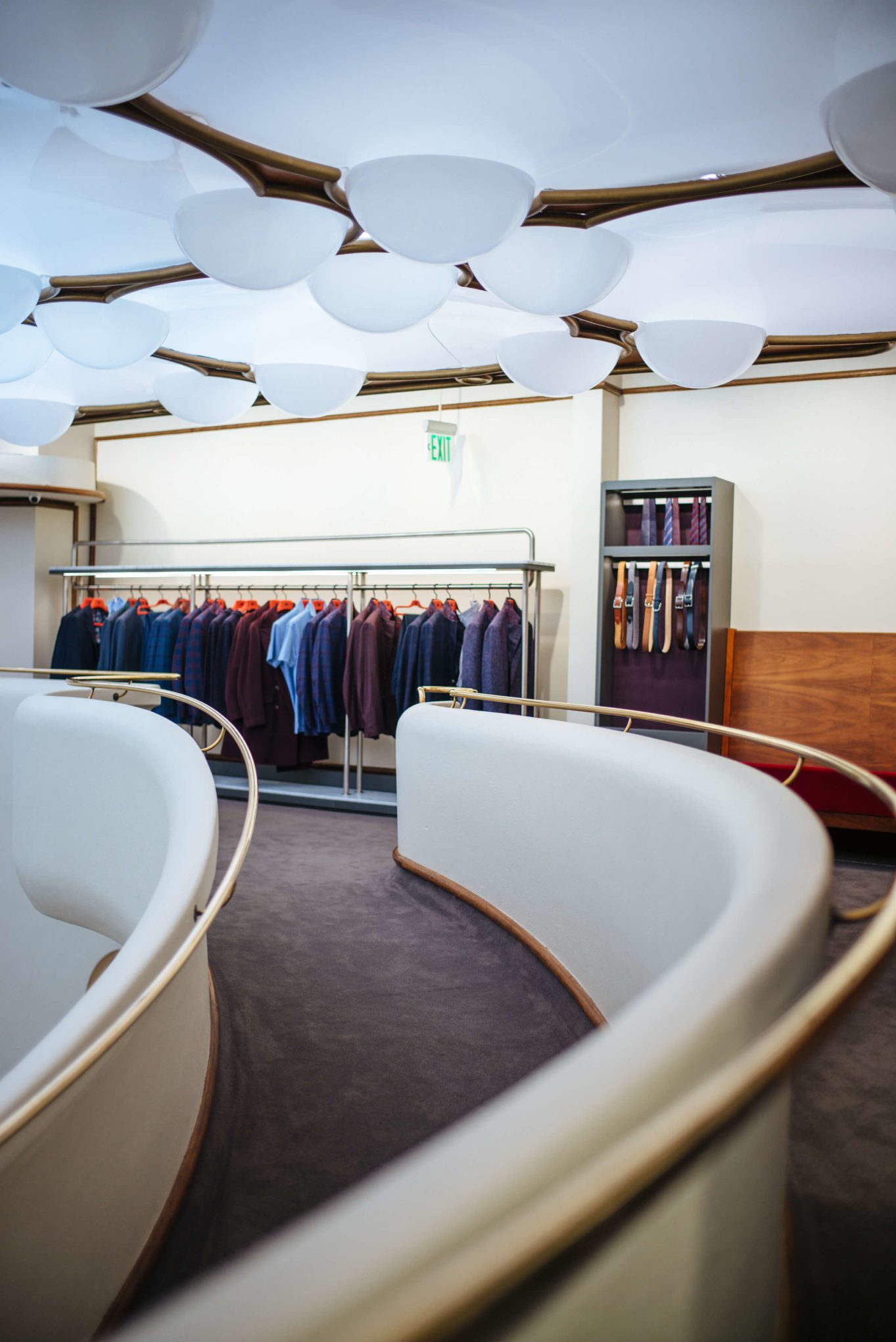 Spiral staircase at Isaia San Francisco Store, Neapolitan Isaia suits in the historic VC Morris Frank Lloyd Wright San Francisco, The Taste Edit