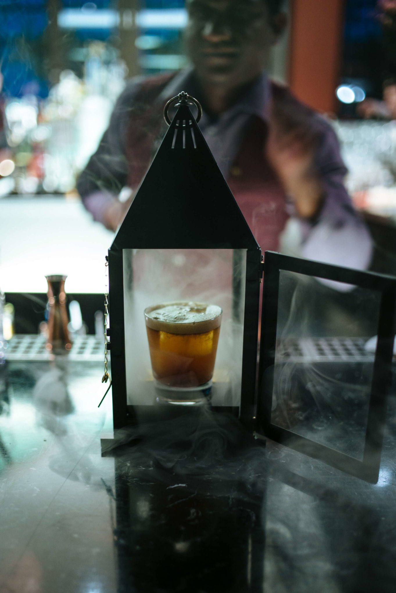 Smoking cocktail served in lantern Mandarin Oriental Bar in Milan, The Taste Edit