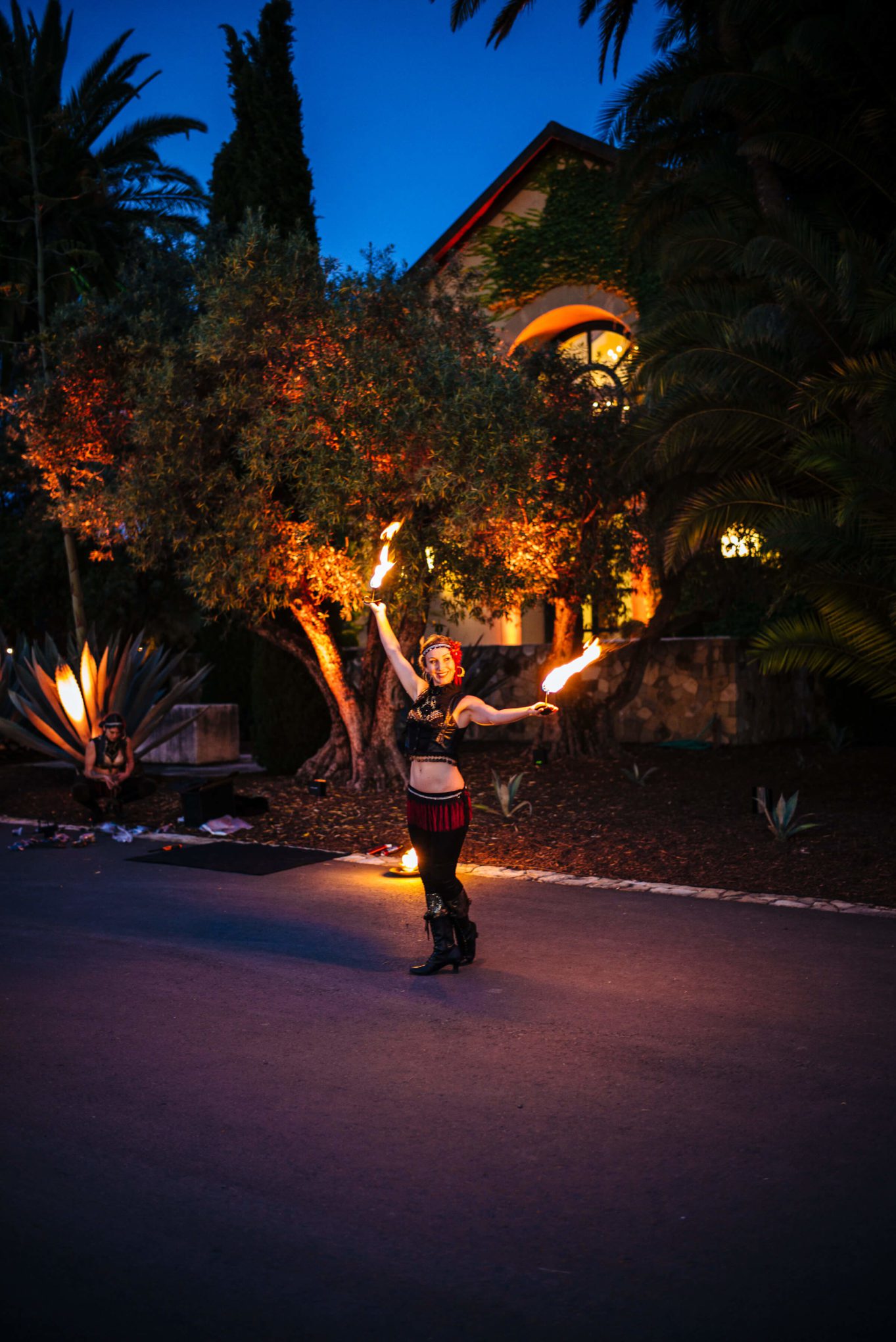 Fire dancers at Round Pond Estate Sunset Palm Dinner in Napa, The Taste Edit