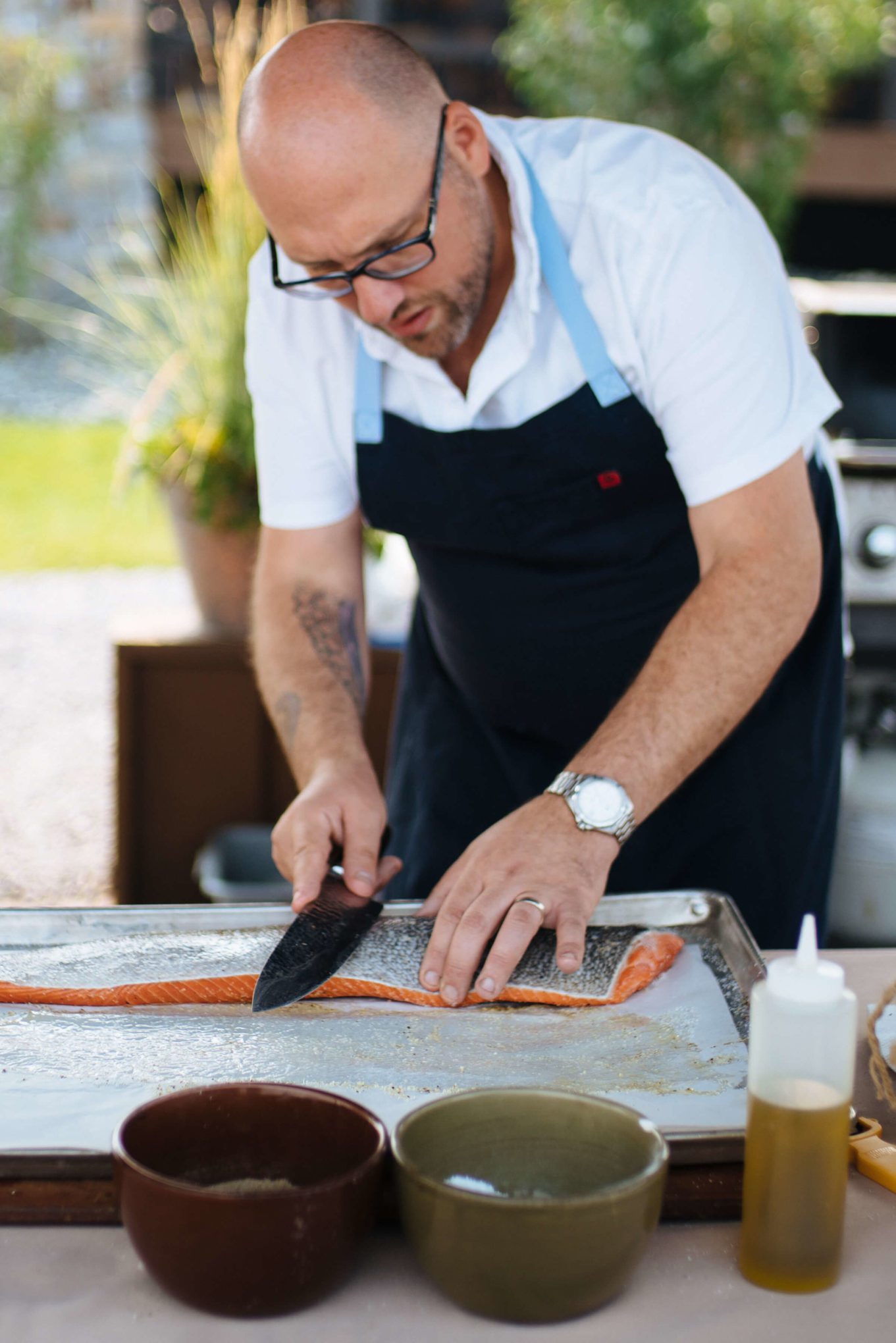 How to grill salmon, score the skin of the salmon for a crispy fish skin, the resort at paws up, montana glamping, cookbook live, greg denton OX restaurant Portland, The Taste Edit