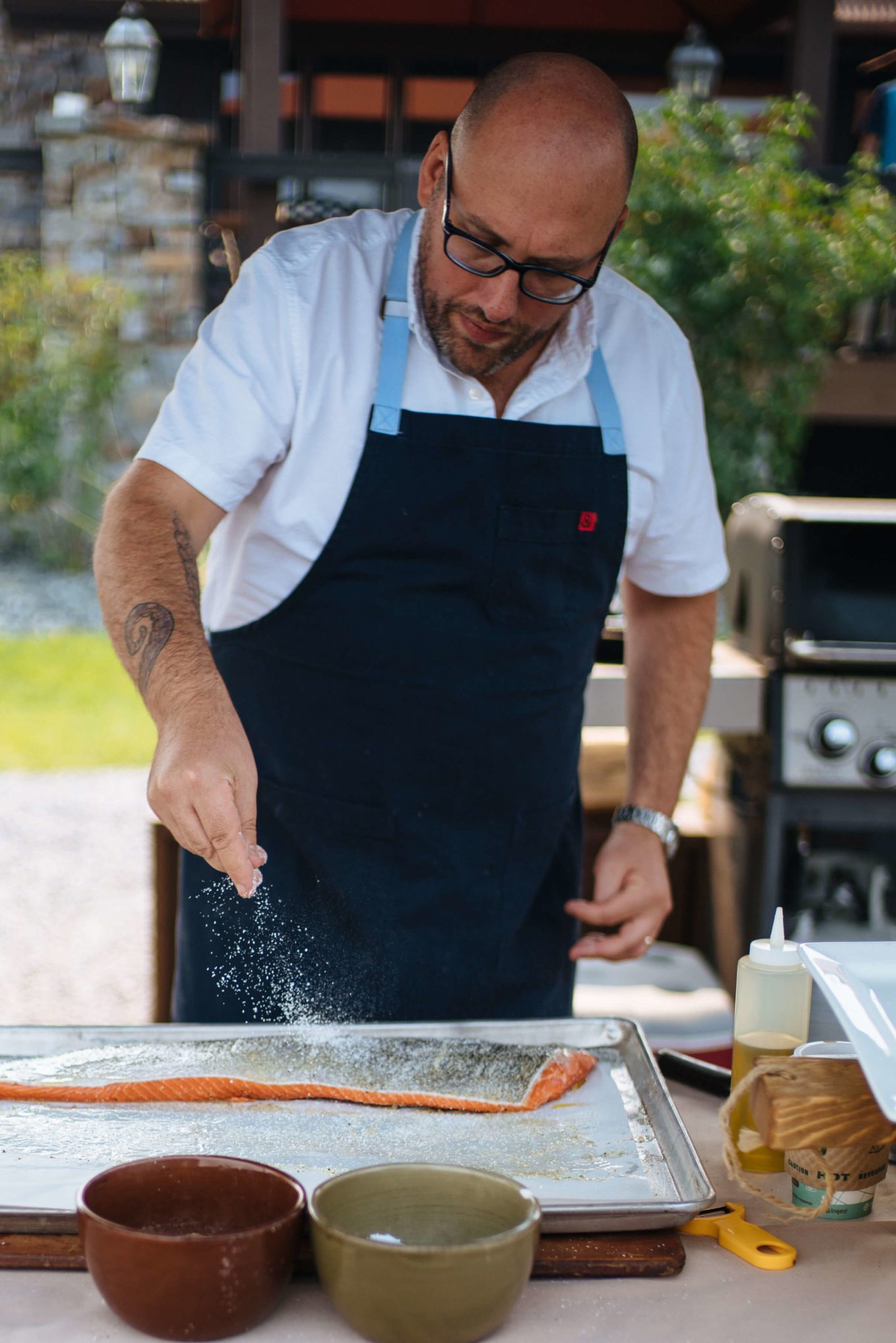 How to grill salmon, salt and pepper the skin of the salmon, the resort at paws up, montana glamping, cookbook live, greg denton OX restaurant Portland, The Taste Edit