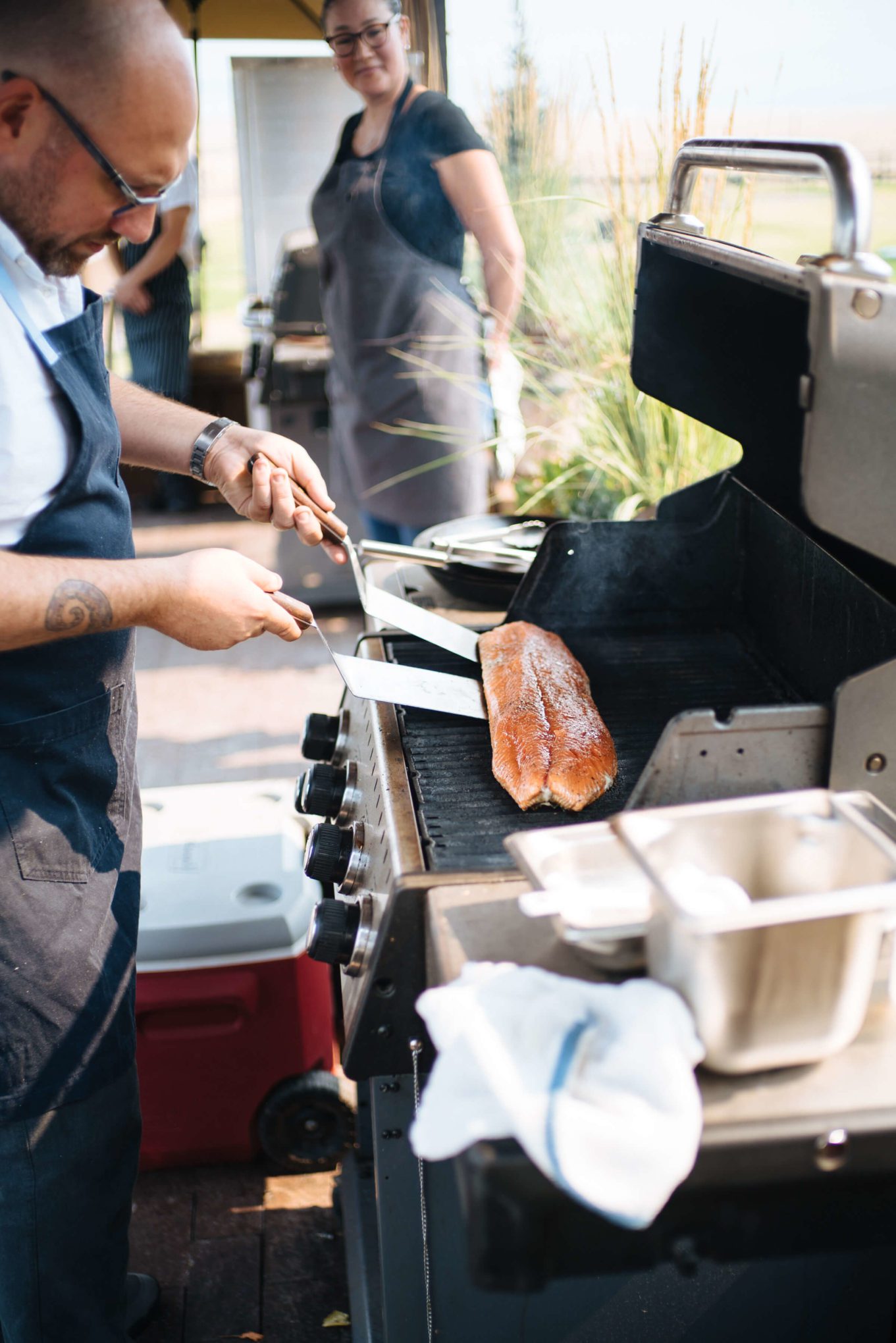 How to grill salmon, flipping the salmon when it release on the grill, the resort at paws up, montana glamping, cookbook live, greg denton OX restaurant Portland, The Taste Edit