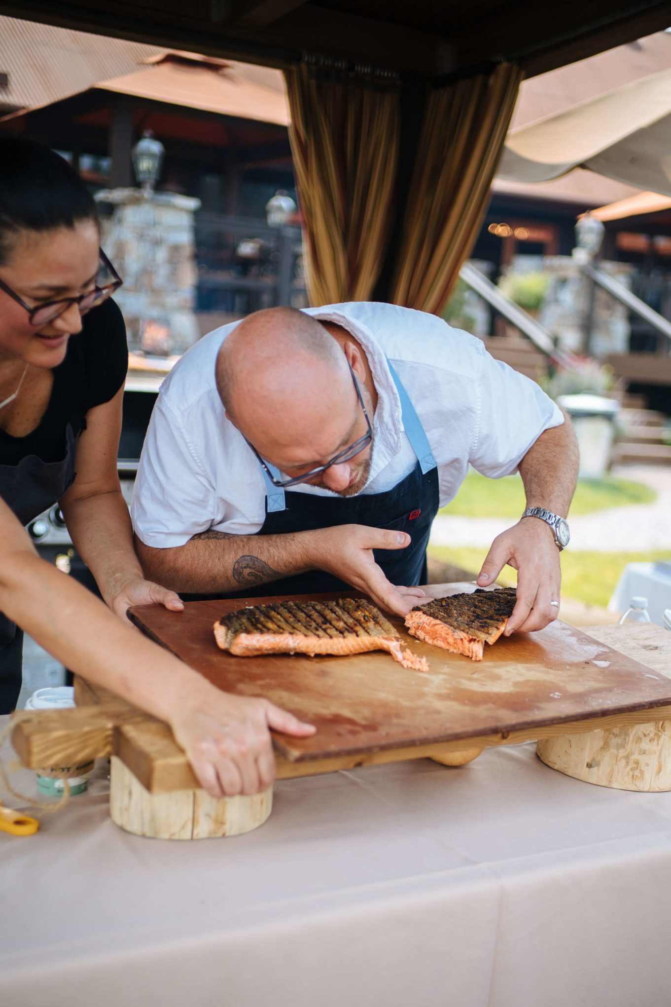 How to grill salmon with skin, checking the donees of salmon, how much time on the grill the resort at paws up, montana glamping, cookbook live, greg denton OX restaurant Portland, The Taste Edit