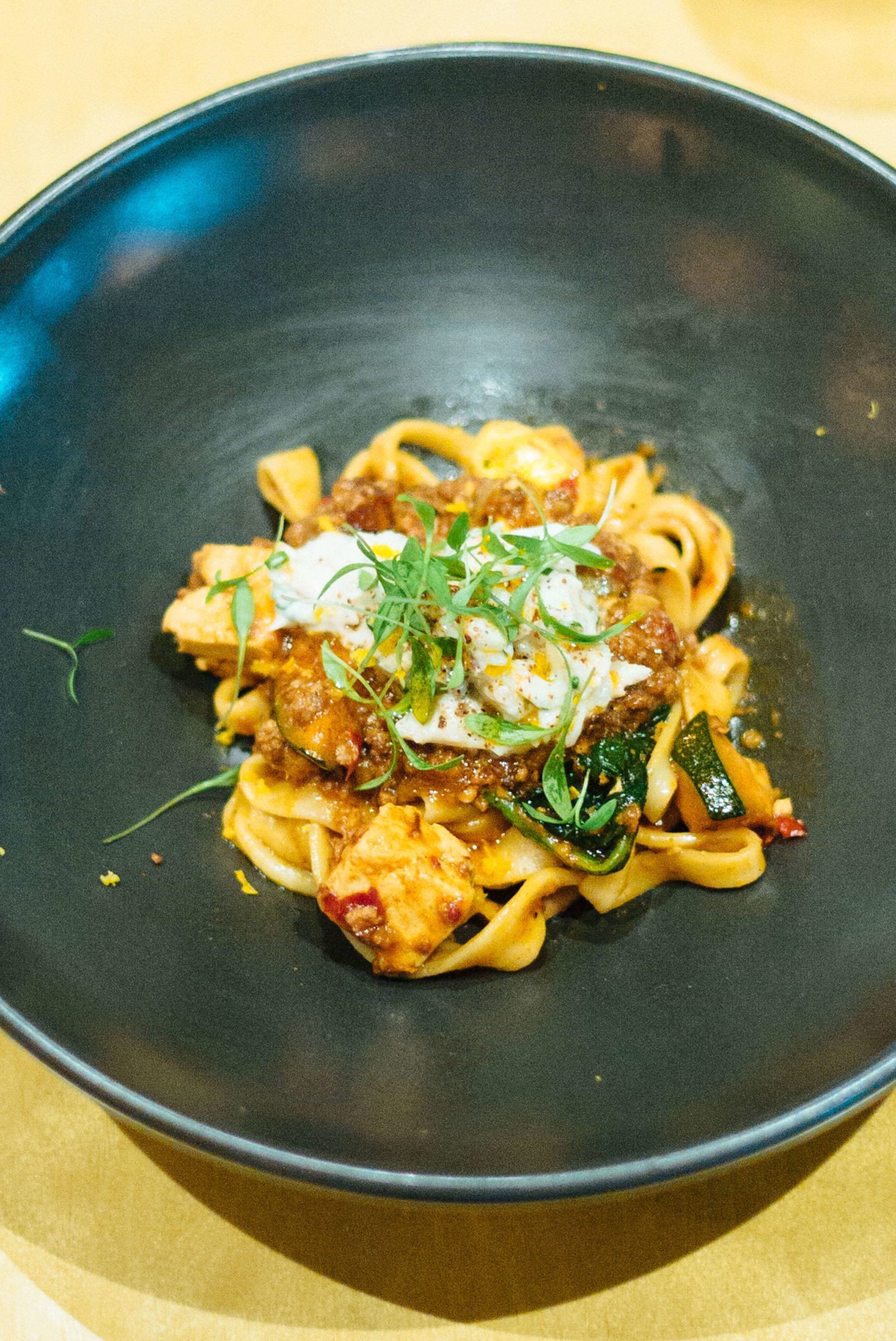 Hand pulled noodles with blue crab and mapo tofu at the best restaurant in new orleans, Maypop Restaurant in NOLA, The Taste Edit