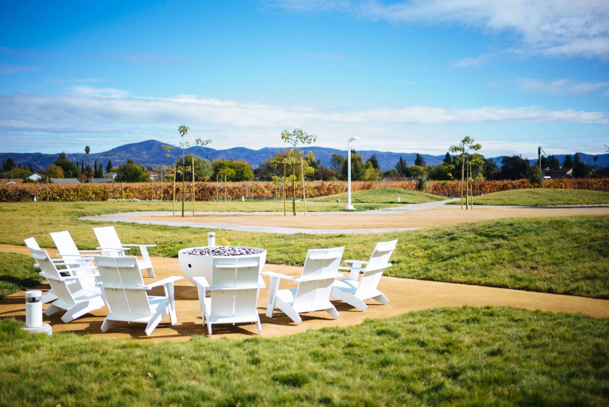 Ashes and Diamonds winery Napa Valley Winery outdoor space with fire pits and a wood fire pizza oven, The Taste Edit