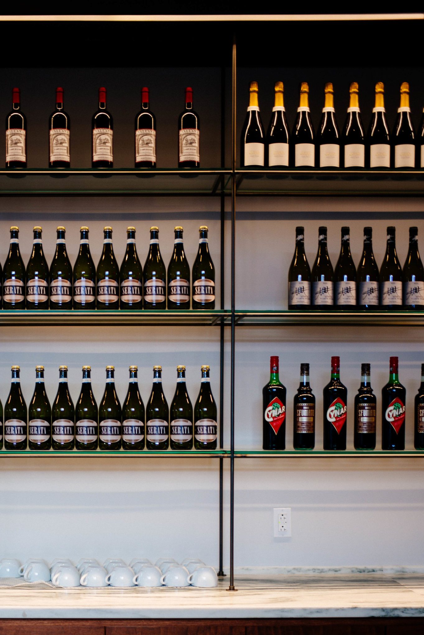 The wine selection and bar at flora bar in NYC, attached to the Met Breuer, see more on TheTasteSF