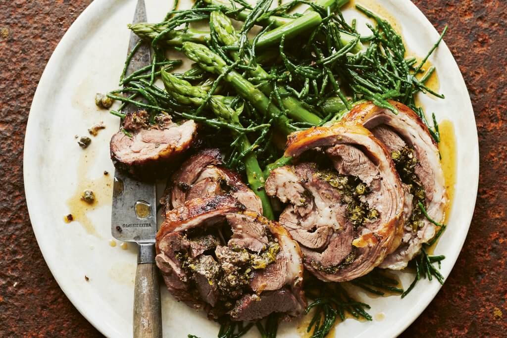 Slowcooked lamb shoulder with asparagus & samphire The Taste Edit
