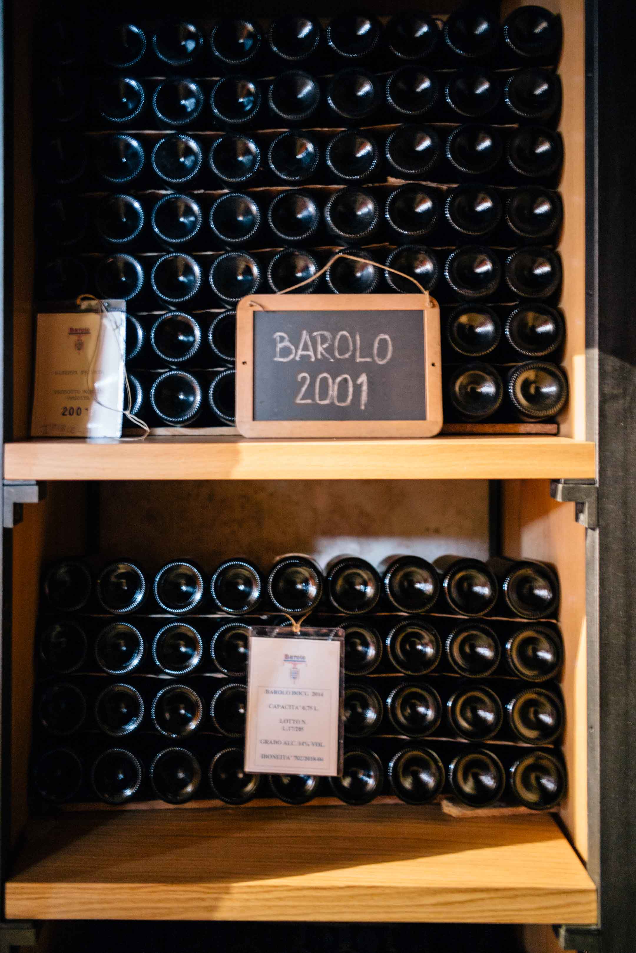 Bottles of Barolo wine at legendary winery Bartolo Mascarello in Piedmont, one of the best wineries in piedmont, see The Taste Edit’s visit.