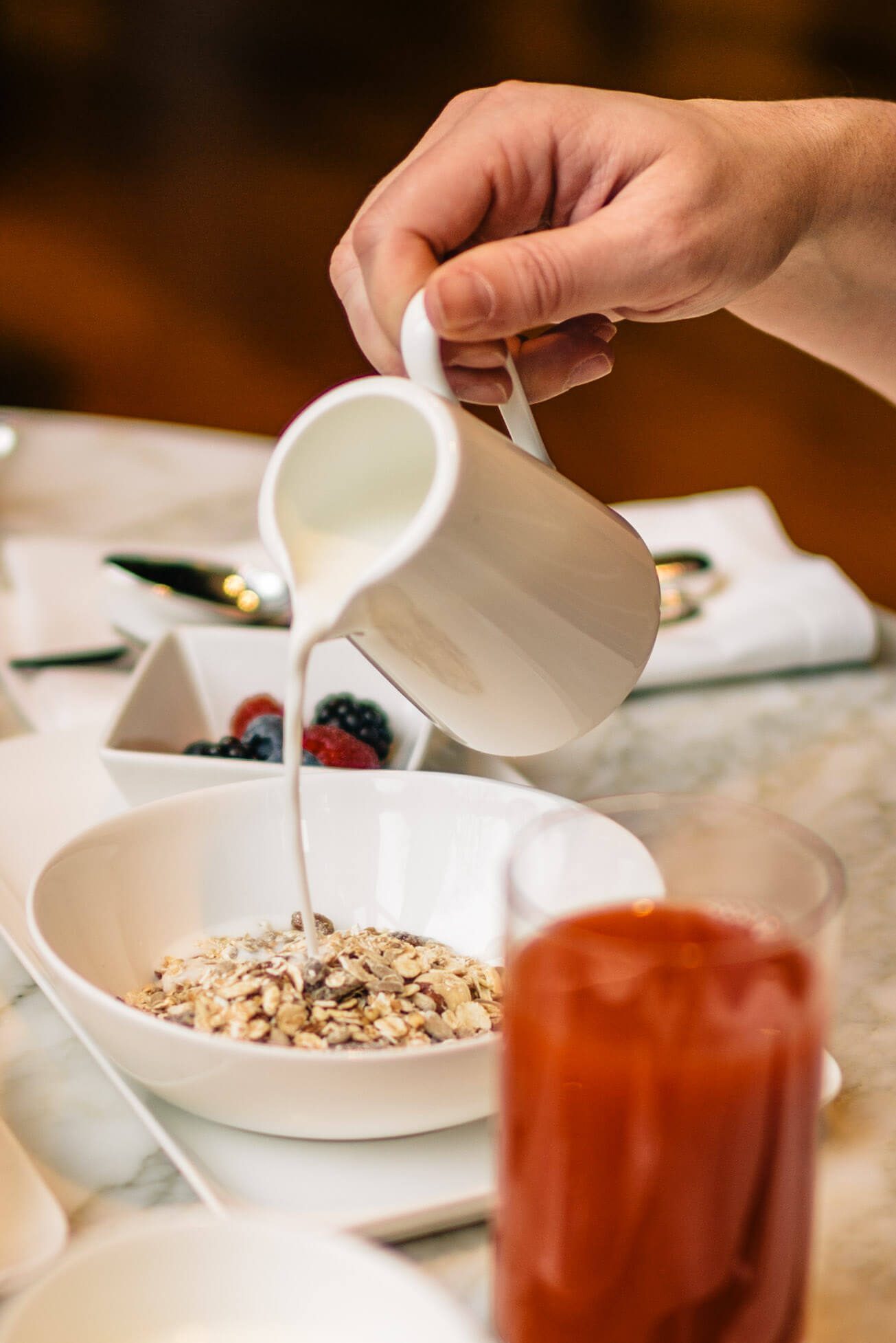 Breakfast at Hotel Bulgari Milano, simple cereal and berries never tasted so good , The Taste Edit