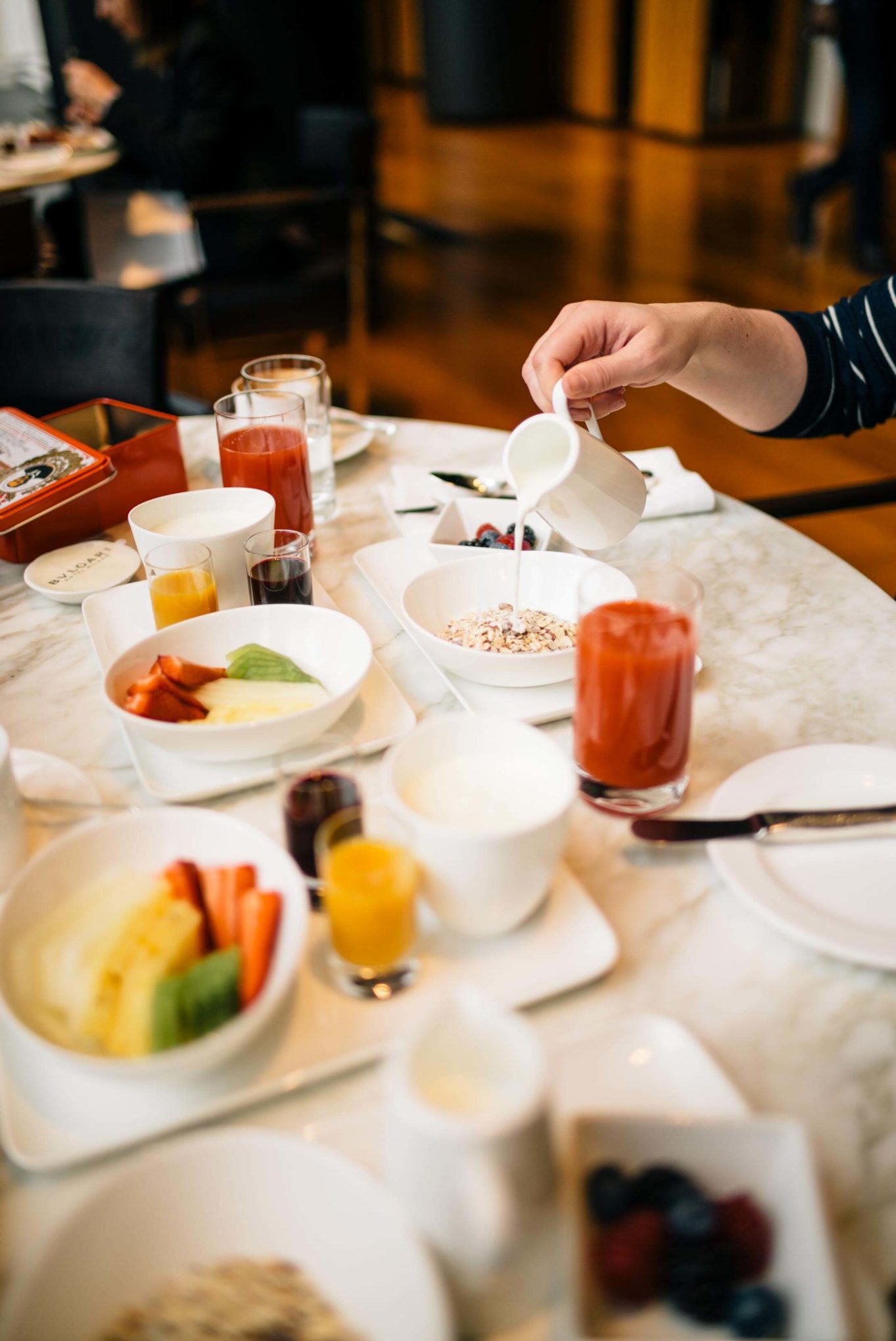 Breakfast at Hotel Bulgari Milano, the yogurt and juices are perfection, The Taste Edit