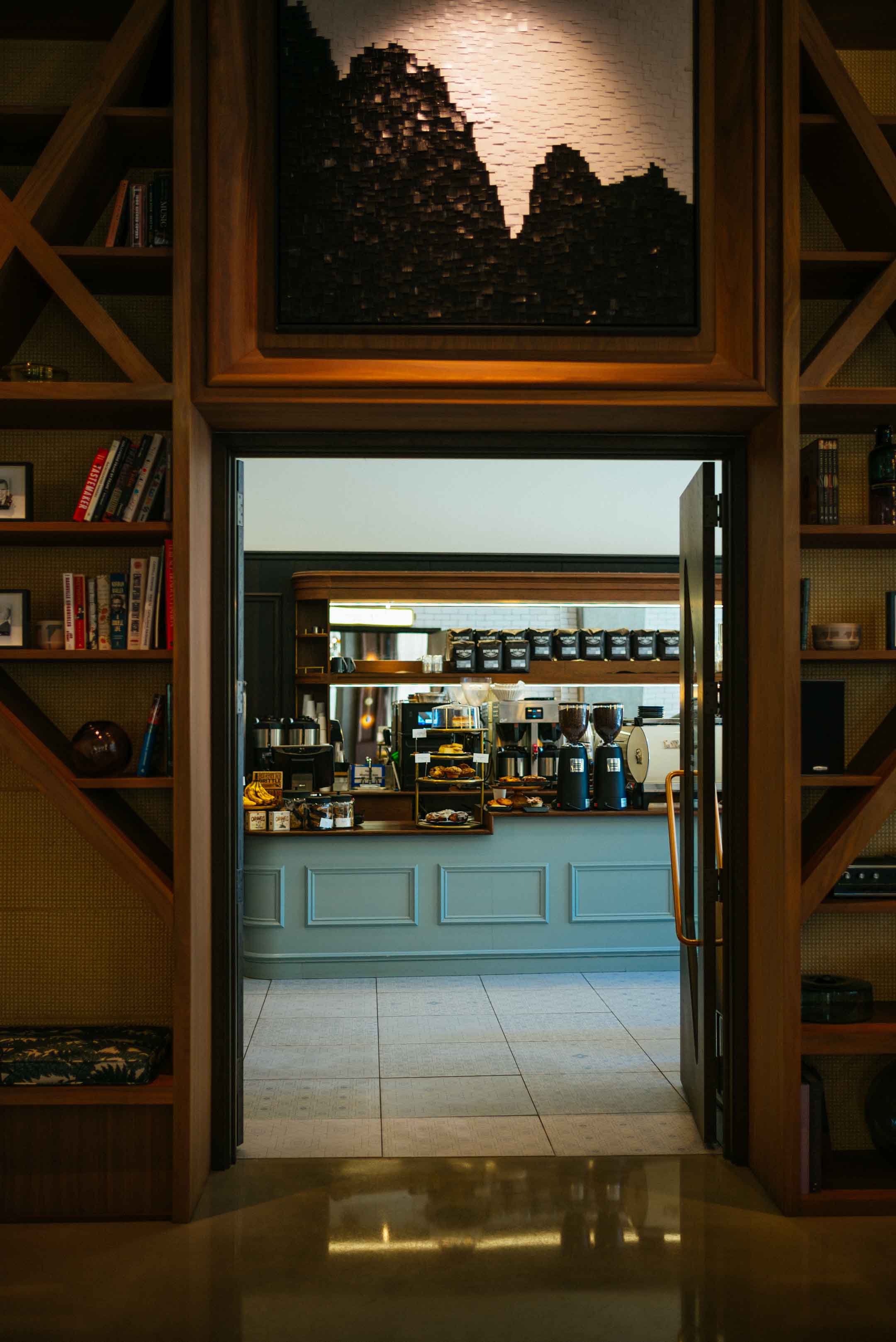 The Taste Edit recommends relaxing in the Thompson Nashville hotel located in the gulch neighborhood in downtown Nashville. Stop in for coffee and a croissant at the coffee shop in the hotel.