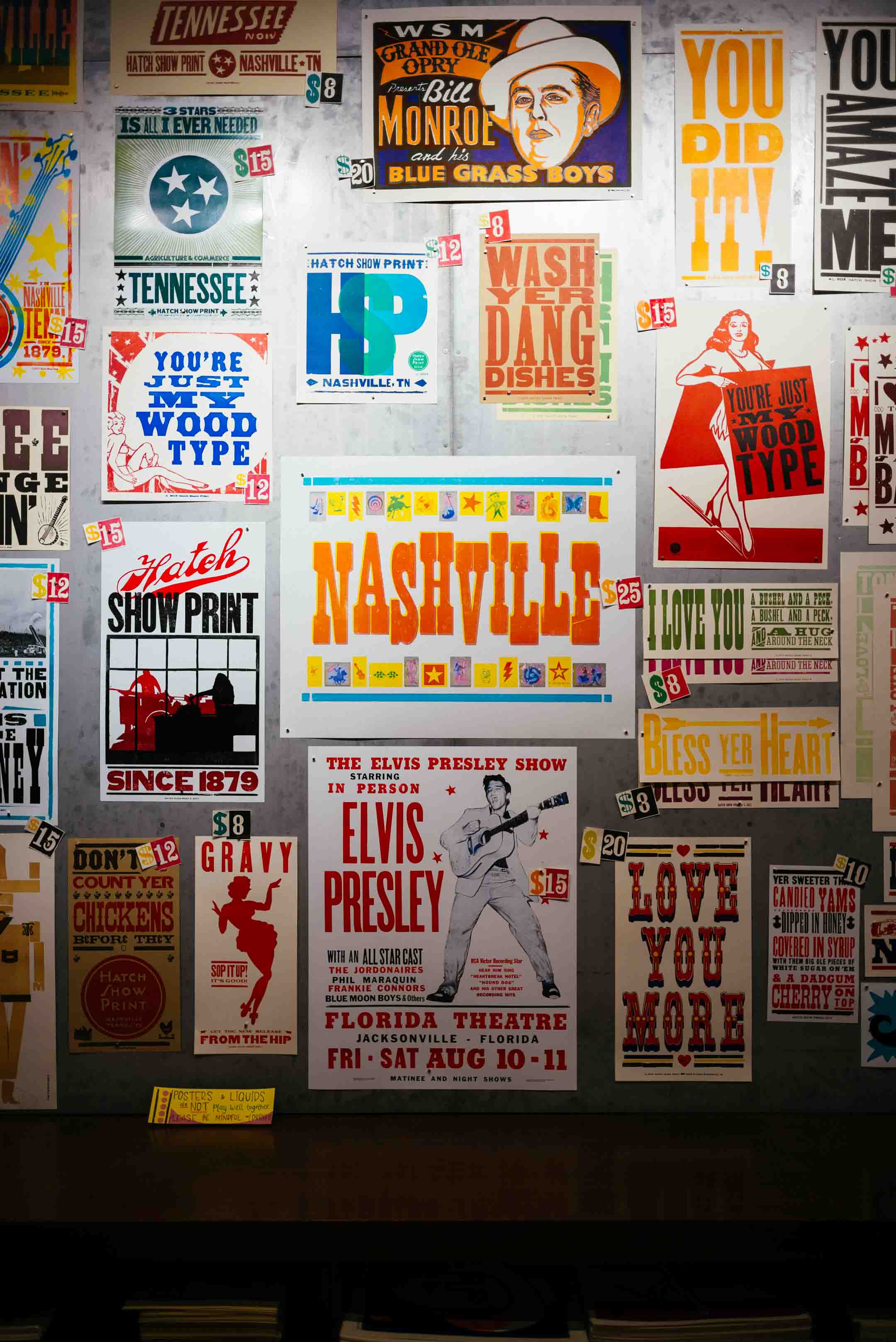 See examples of posters from historical Hatch show print shop in Nashville