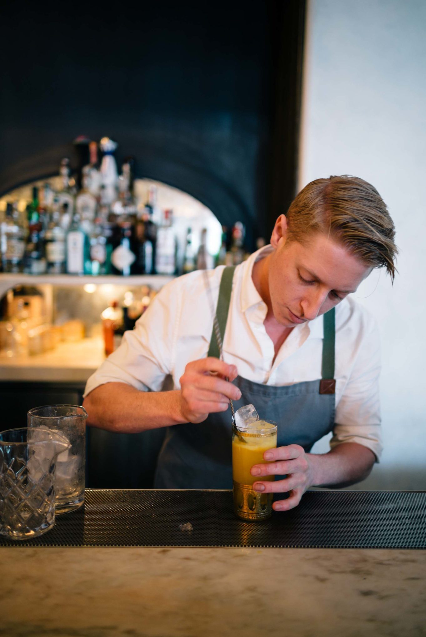 Making refined cocktails in Hollywood at the Bar at Gwenin Los Angeles, owned by Celebrity Chef Curtis Stone.