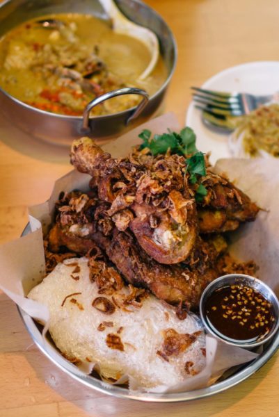 Luv2Eat is on of the best Thai restaurants in LA. Order The Hat Yai fried chicken Southern Thai style featured crispy fried chicken, served with super-sticky rice, fried shallots, and sweet chili sauce.