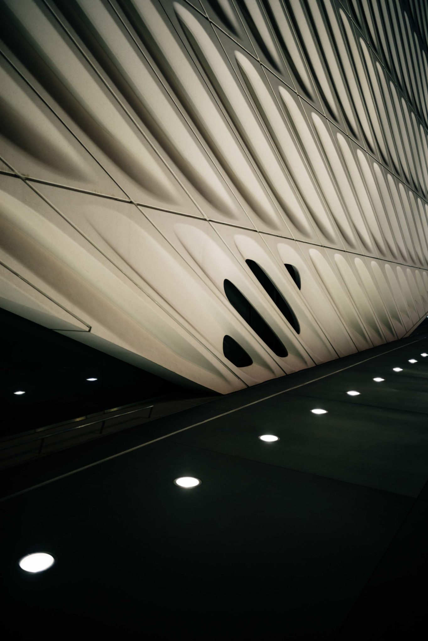 The broad museum at night in downtown LA is next to Otium, one of the top downtown restaurant
